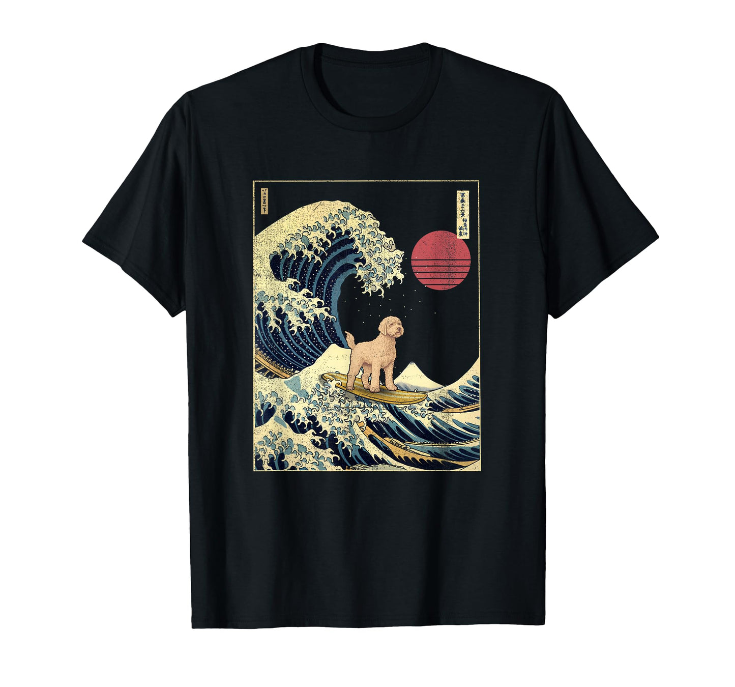 Labradoodle Japanese Kanagawa Wave Funny Surf Dog T-Shirt