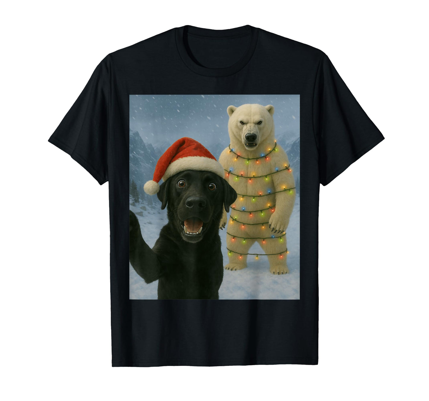 Funny Black Labrador Dog Selfie Polar Bear Christmas Humor T-Shirt