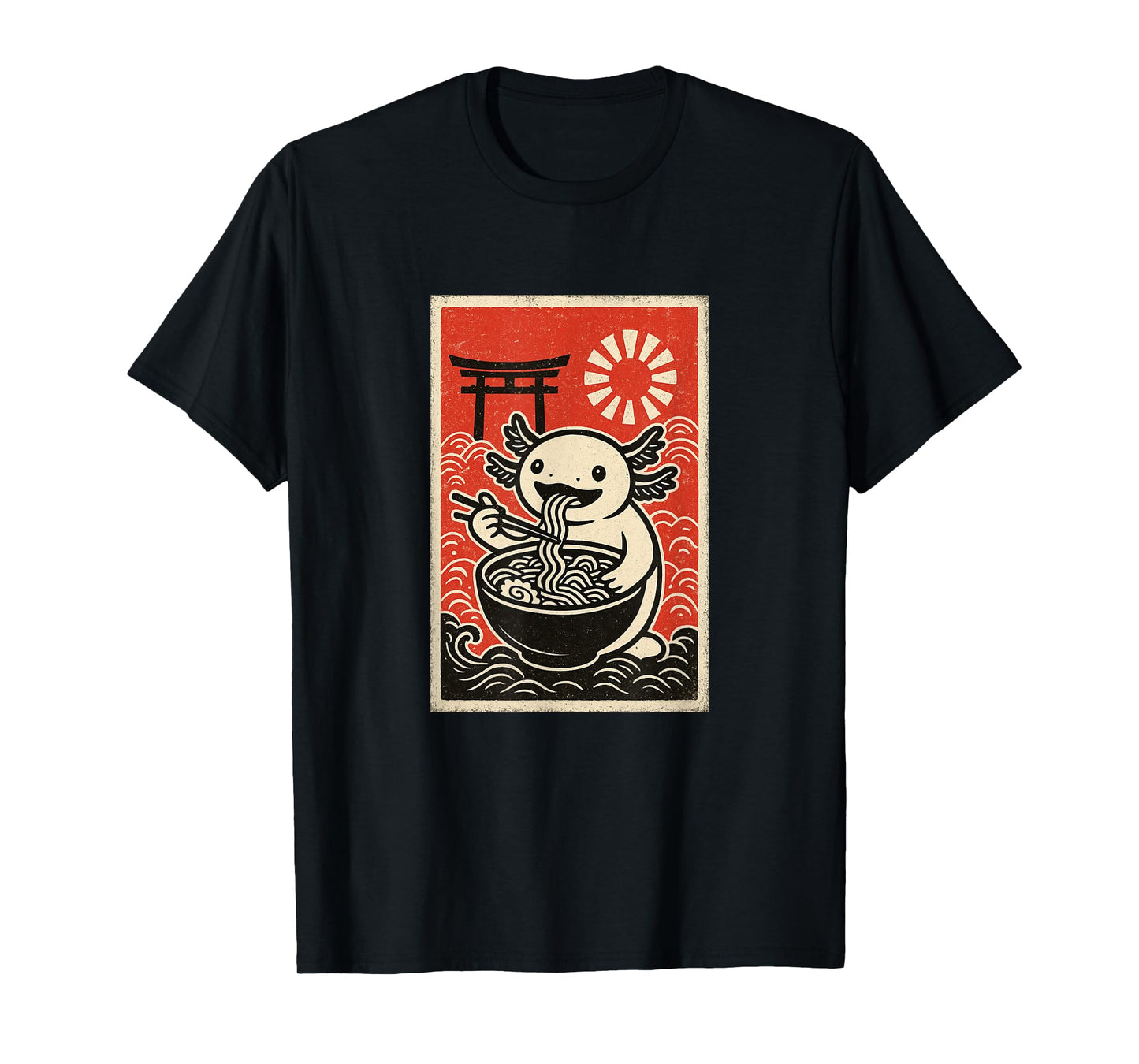 Cute Axolotl Eating Noodles Retro Design for Foodies T-Shirt
