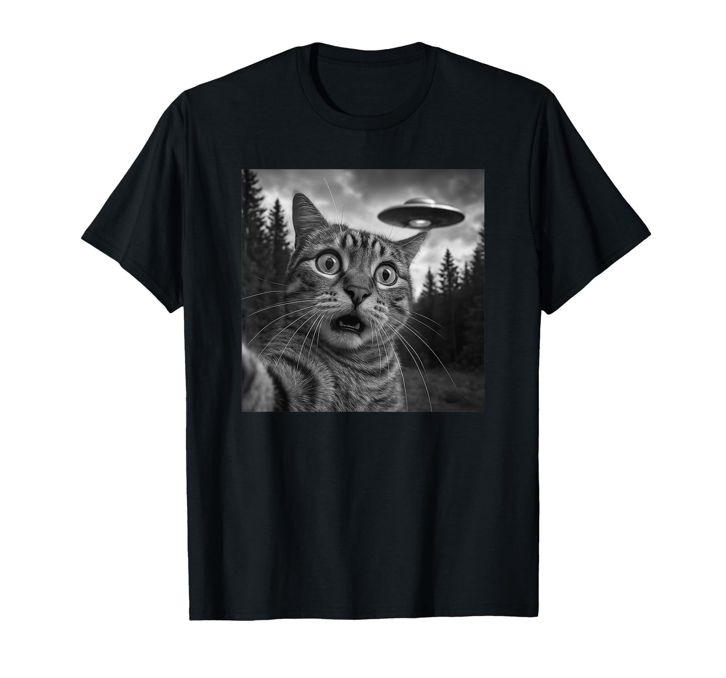 Funny Cat Selfie UFO Alien Spaceship Abduction Gift Men Women Kids T-Shirt