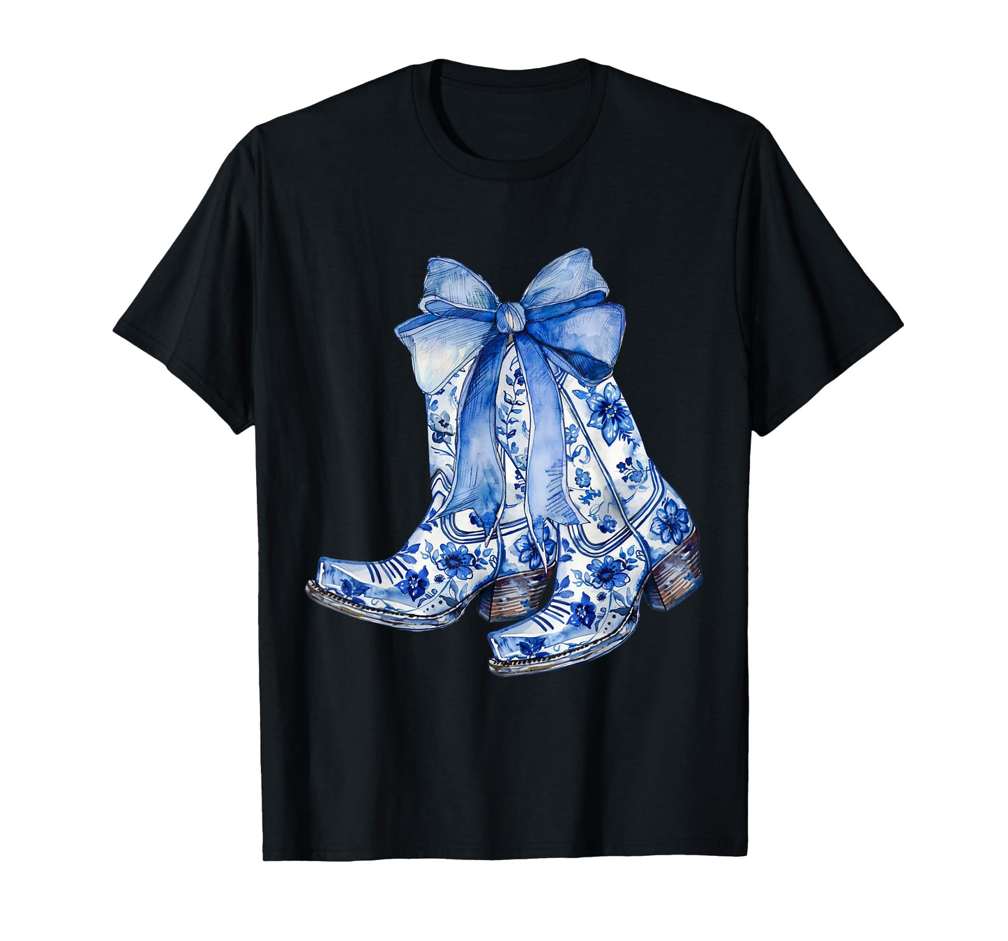 Coquette Blue Floral Boots Bow Cowboy Cowgirl T-Shirt