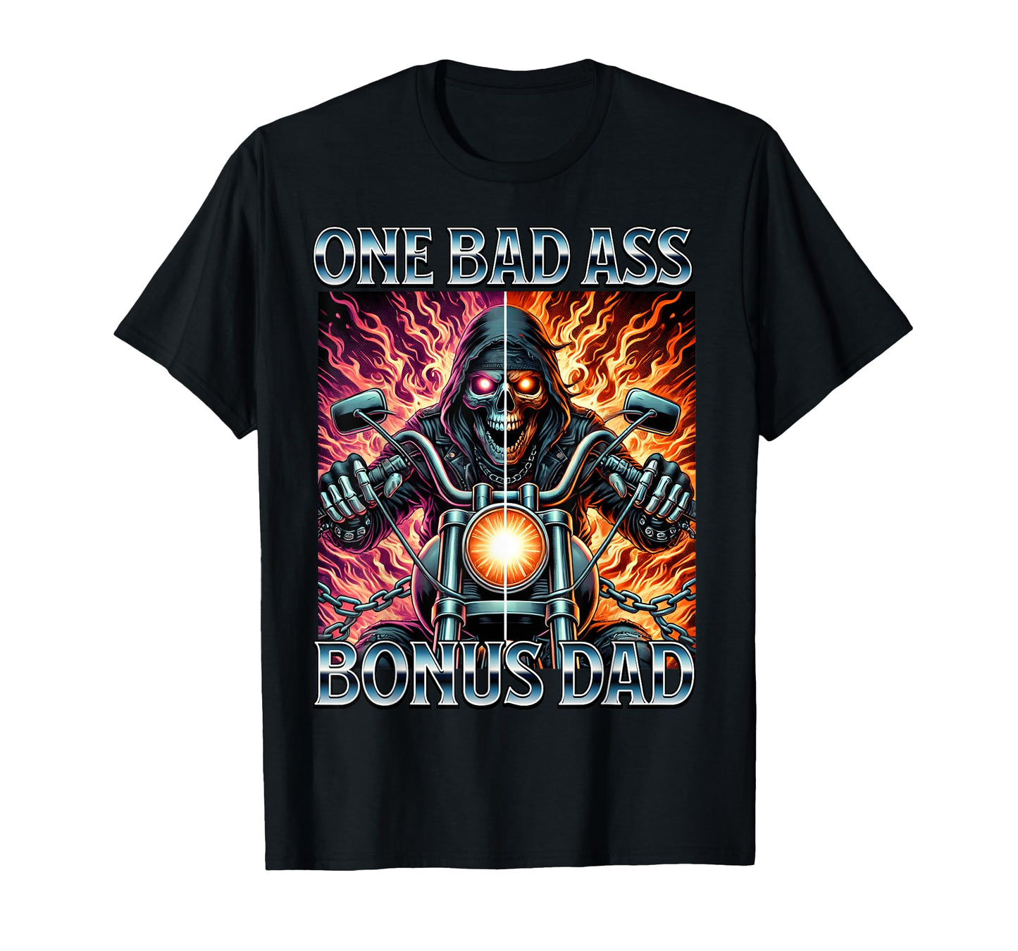 Bad Ass Bonus Dad Skeleton Step Dad Biker Stepdad Motorcycle T-Shirt