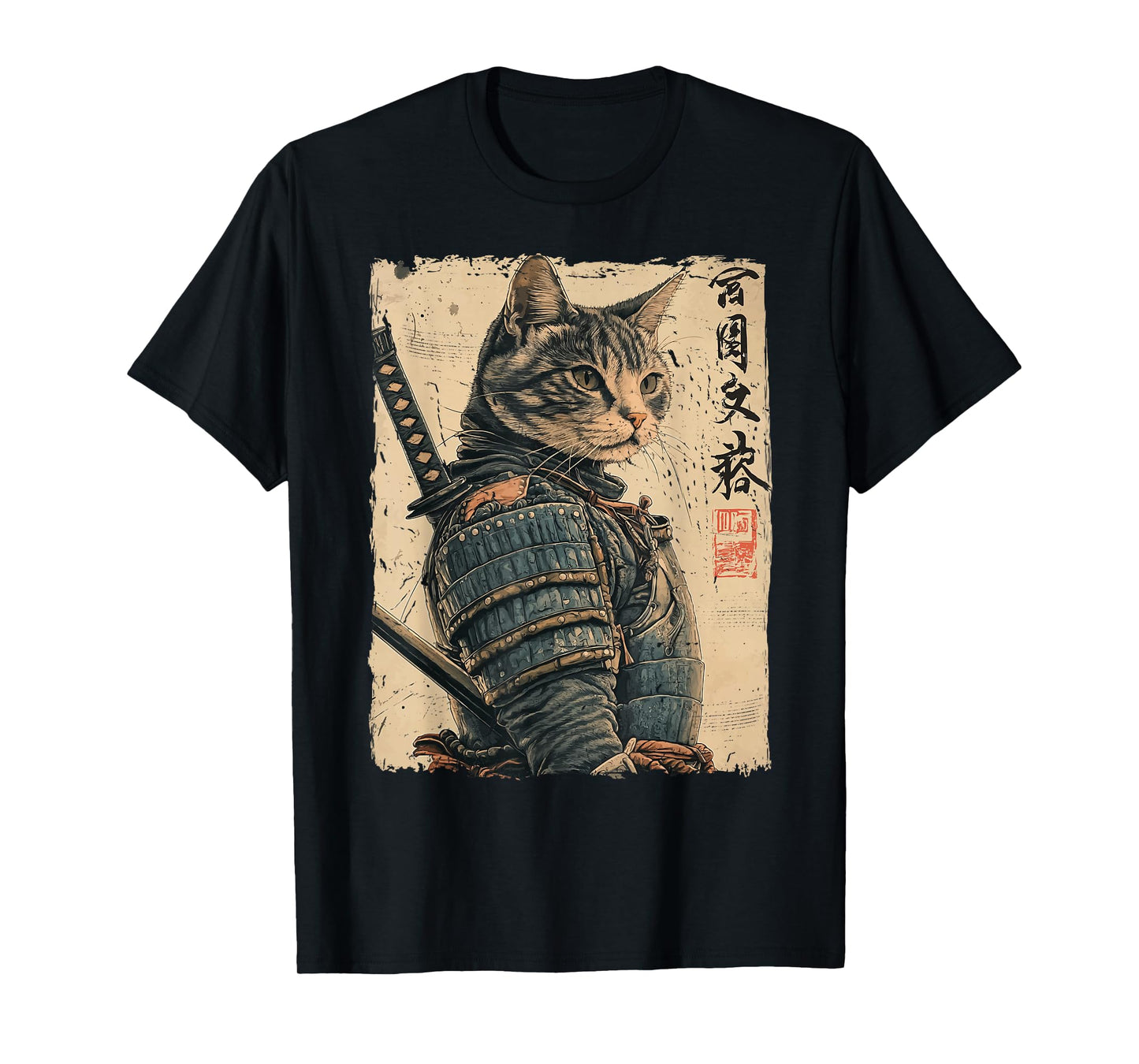 Samurai Cat Warrior Japanese Ukiyo-e Artwork Cat Samurai T-Shirt