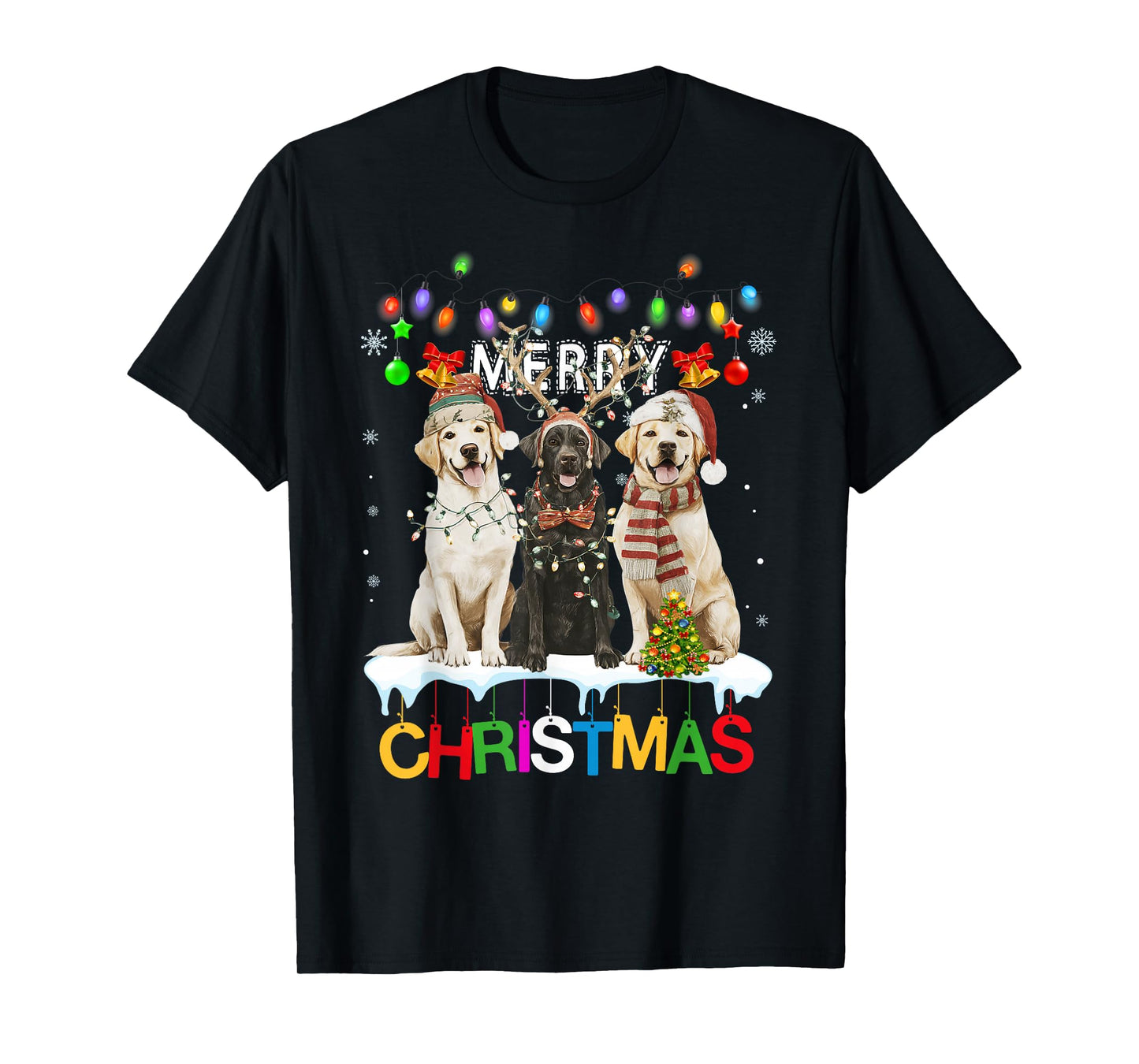 Cute Three Labrador Dogs Christmas for Women Men T-Shirt