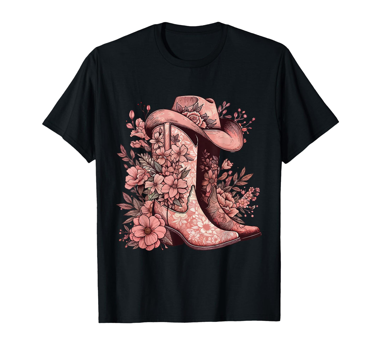 Boho Watercolor Cowgirl Boots Hat Floral Boots Western Boots T-Shirt