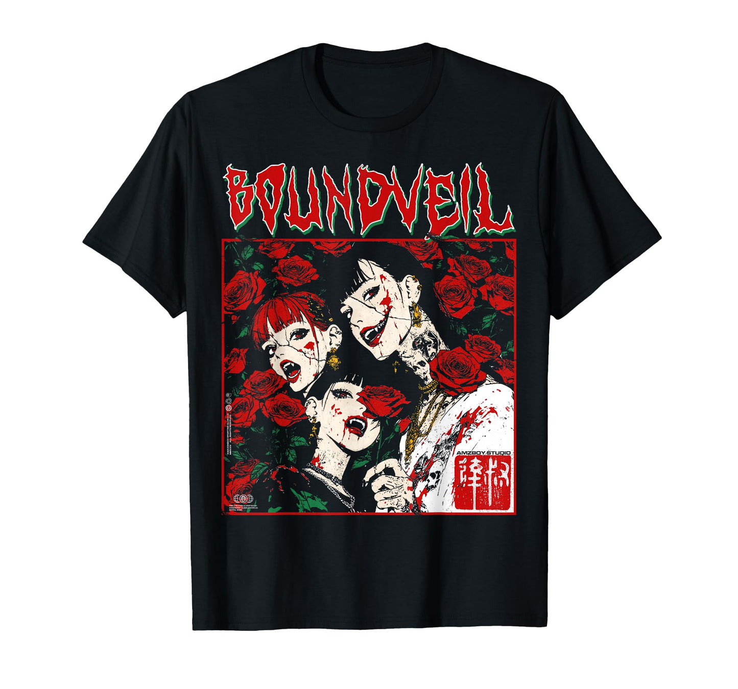Creepy Manga Horror Anime Y2K Horror Alt Emo Goth Vampire T-Shirt