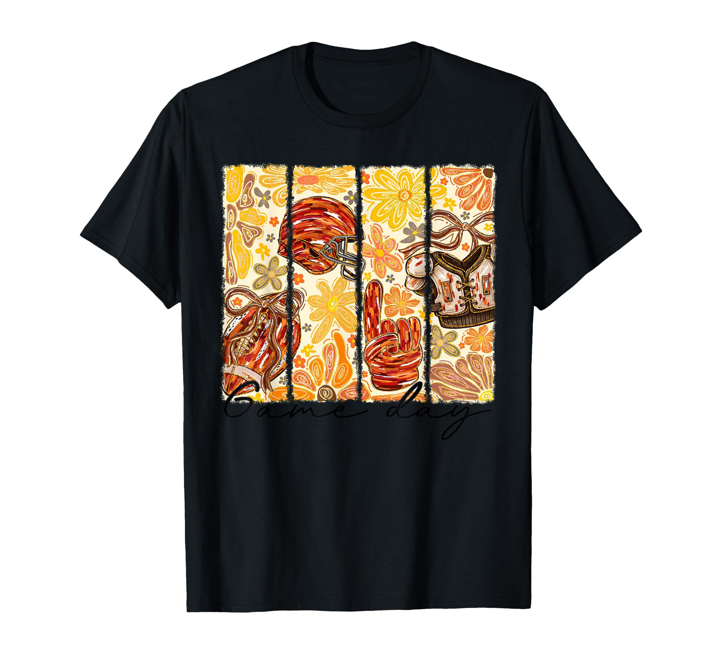 Vintage Fall Sports Fan Tee Boho Flower Football Helmet T-Shirt