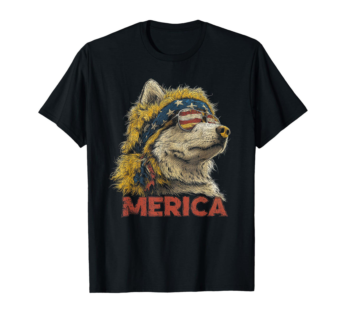 Siberian Husky Dog - Patriotic USA 4th of July American Flag T-Shirt