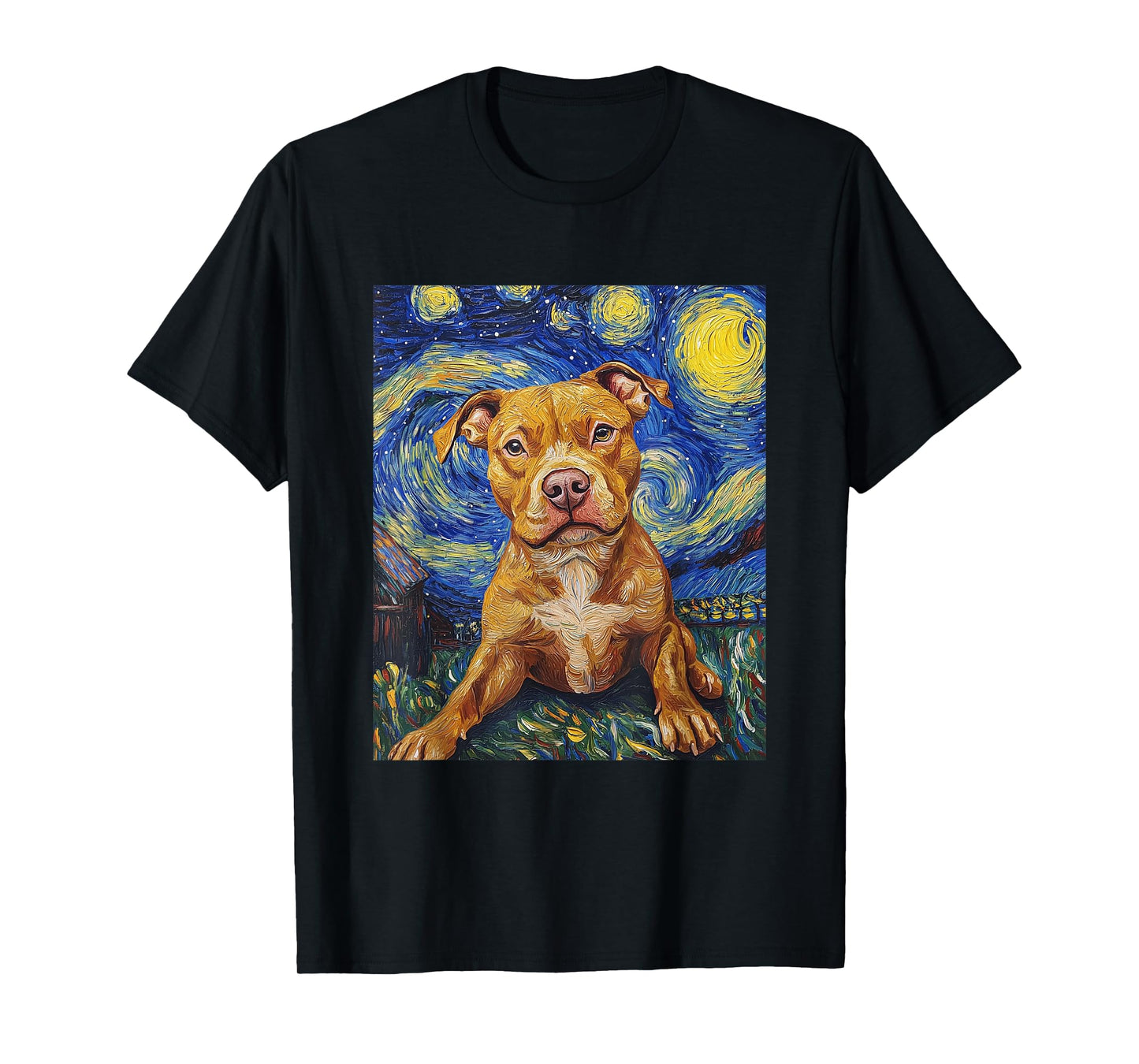 Pitbull Dog Pit Bull Pittie - Van Gogh Style - Starry Night T-Shirt