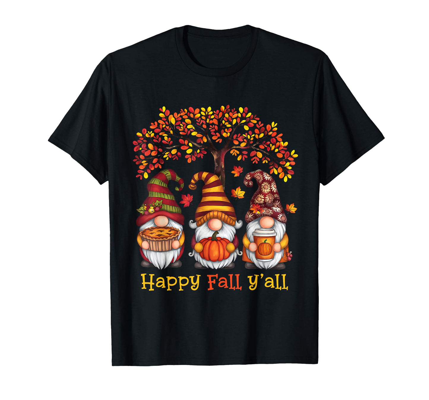 Happy Fall Autumn Leaves Pumpkin Garden Gnomes T-Shirt