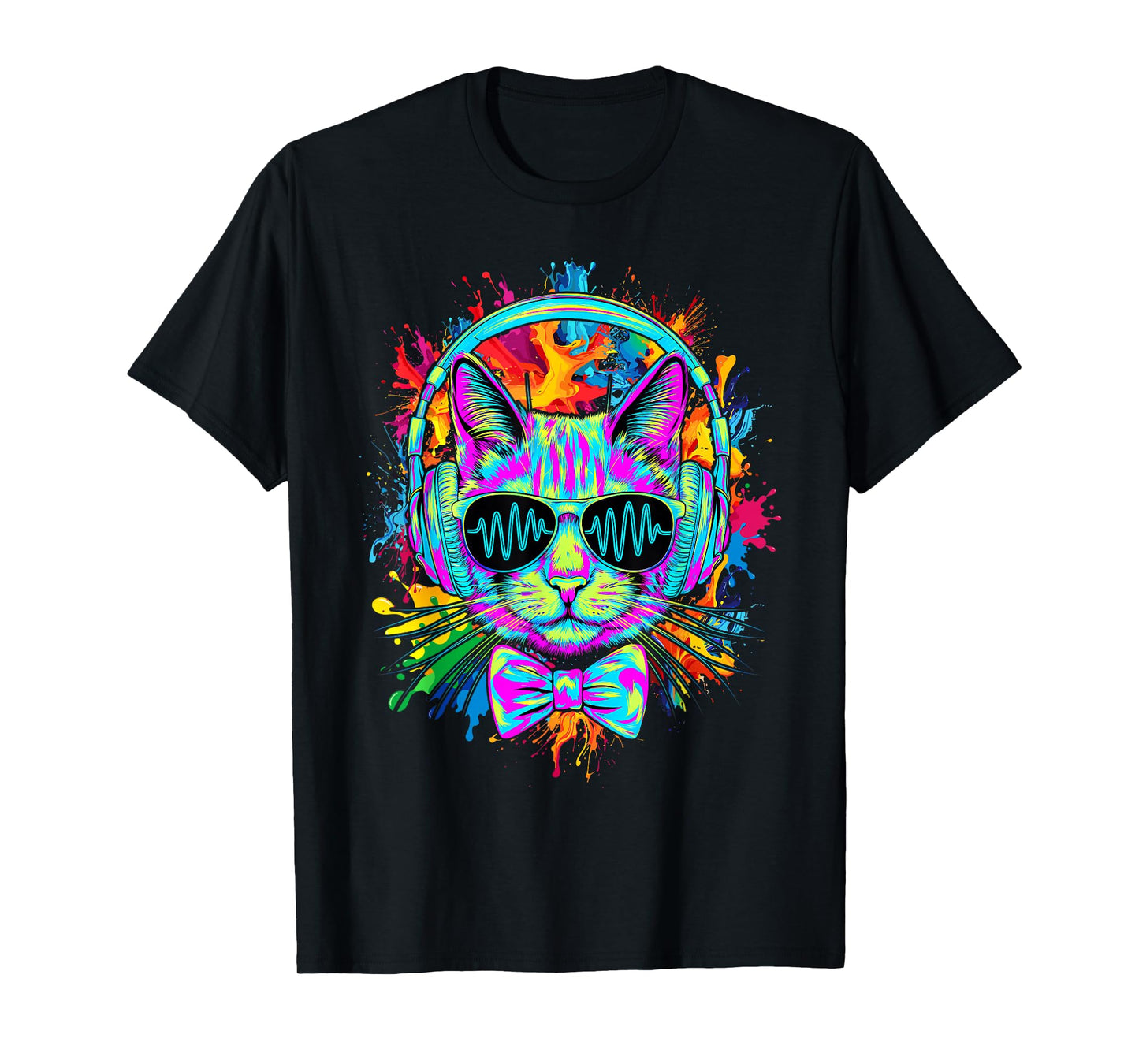 Funny Kitten Colourful Rainbow Rave Music DJ Cat T-Shirt