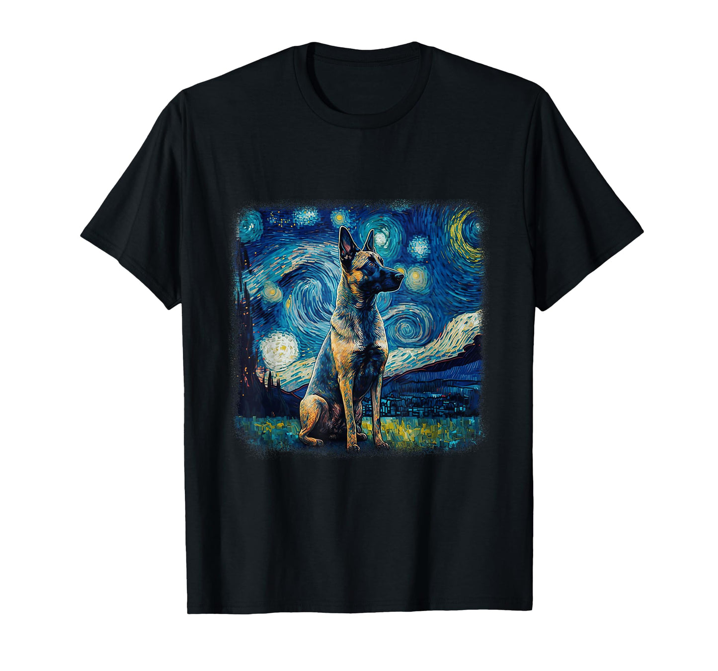 Dog in Starry Night Van Gogh Belgian Malinois T-Shirt