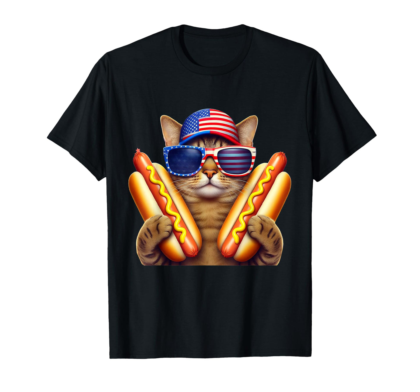 4th of July Hotdog Cat Funny Patriotic Cat USA Flag Wiener T-Shirt