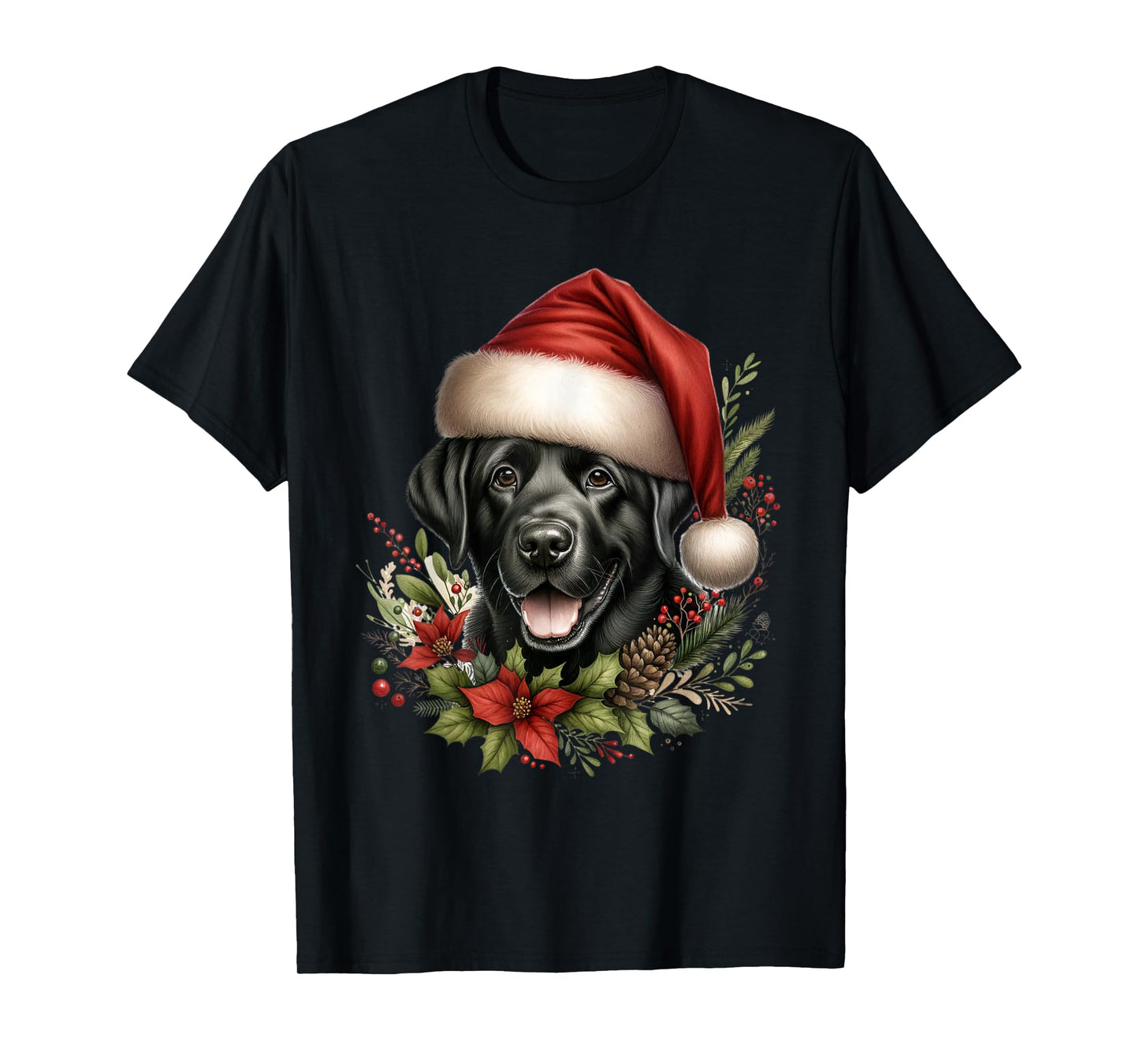 Christmas Black Labrador Lab Dog Watercolor Artwork T-Shirt