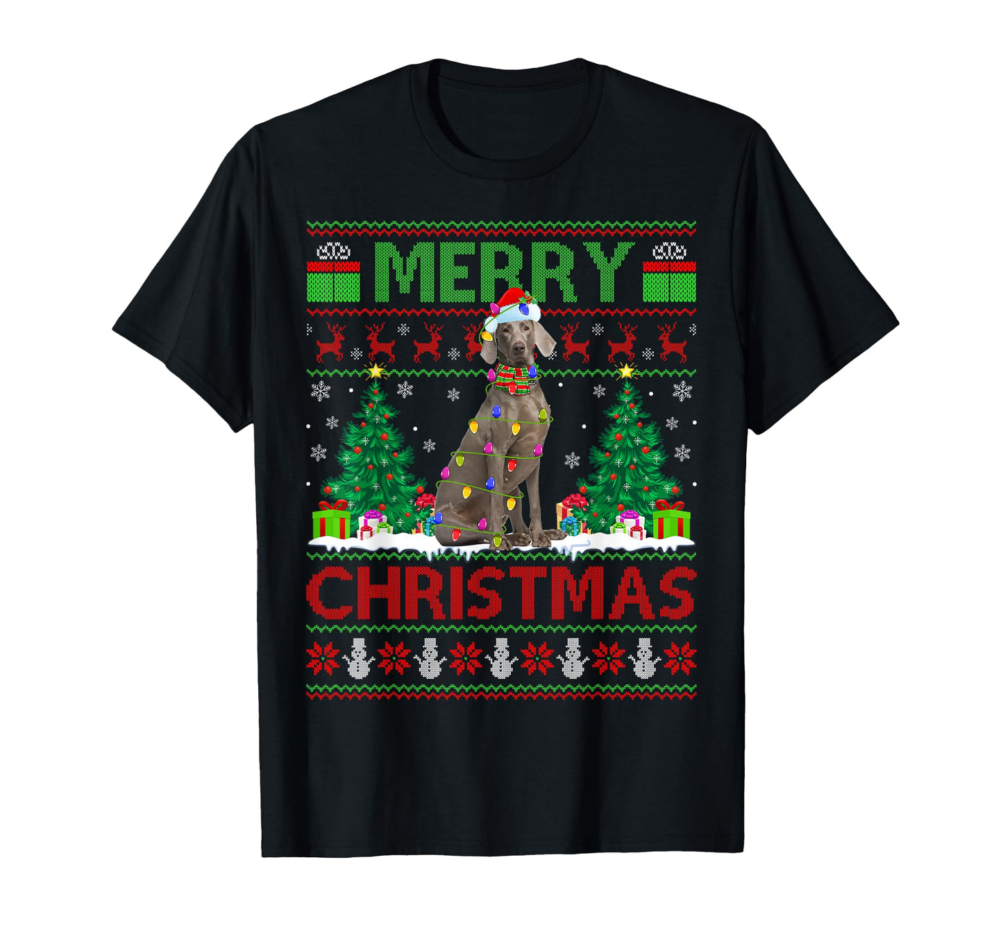 Weimaraner Dog Lover Xmas Lighting Ugly Weimaraner Christmas T-Shirt for Men Women Kids