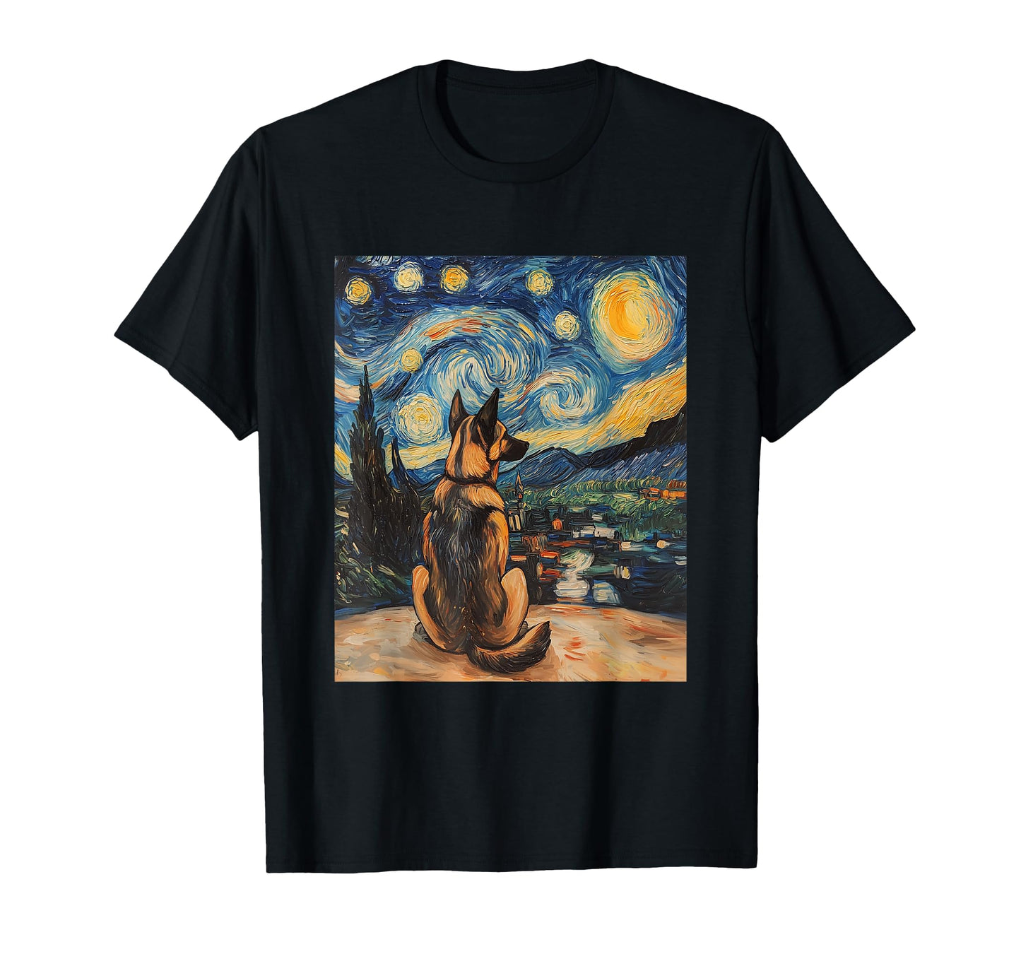 German Shepherd Dog Doggy - Van Gogh Style - Starry Night T-Shirt