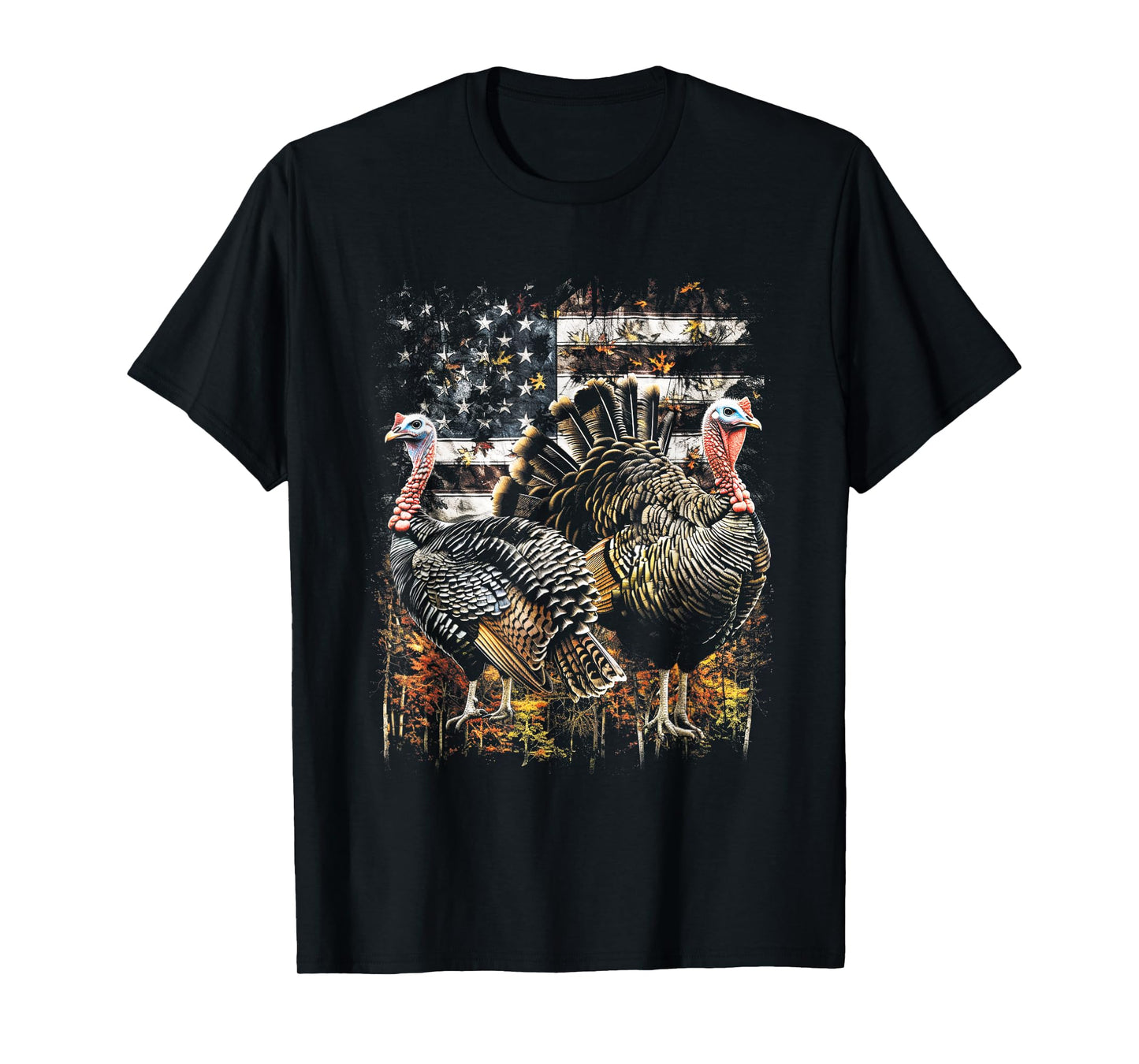Beautiful Wild Turkey Hunting Camo American Flag T-Shirt