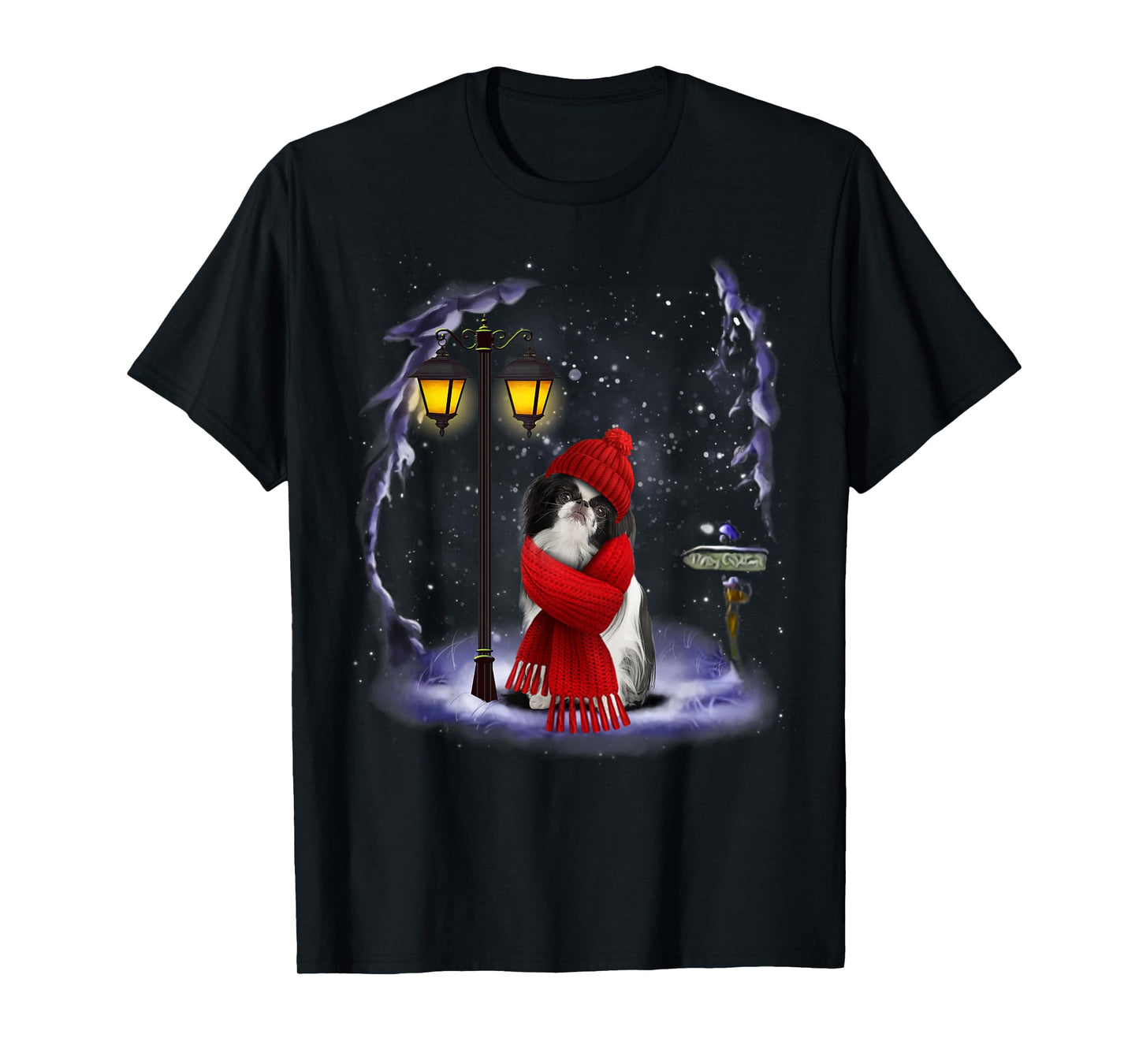 Japanese Chin Santa Snow Christmas Light Winter Pajama T-Shirt