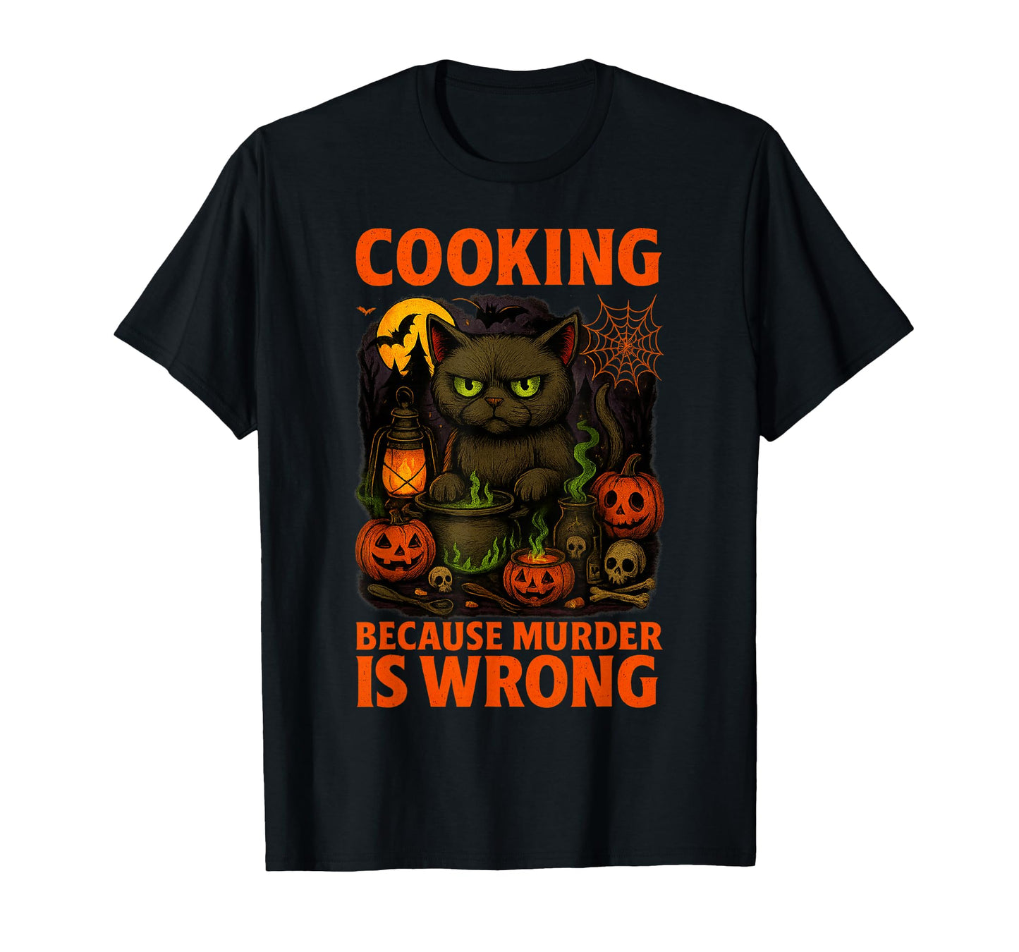 Halloween Cooking Cat Costume Funny Pun Spooky Design T-Shirt