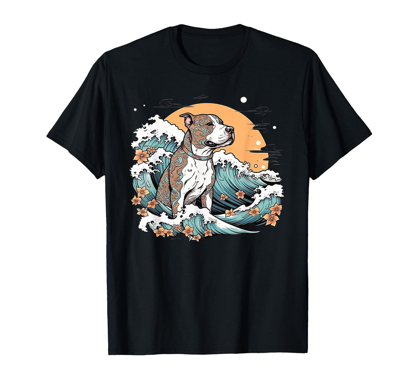 Summer Pitbull Mom Beach Fun Pitty Vibes Wave Floral T-Shirt