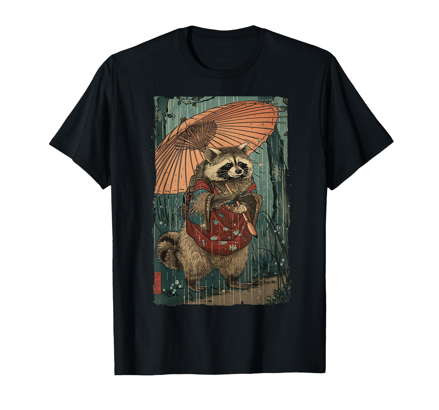 Rainy Day Raccoon: A Kimono-clad Delight T-Shirt