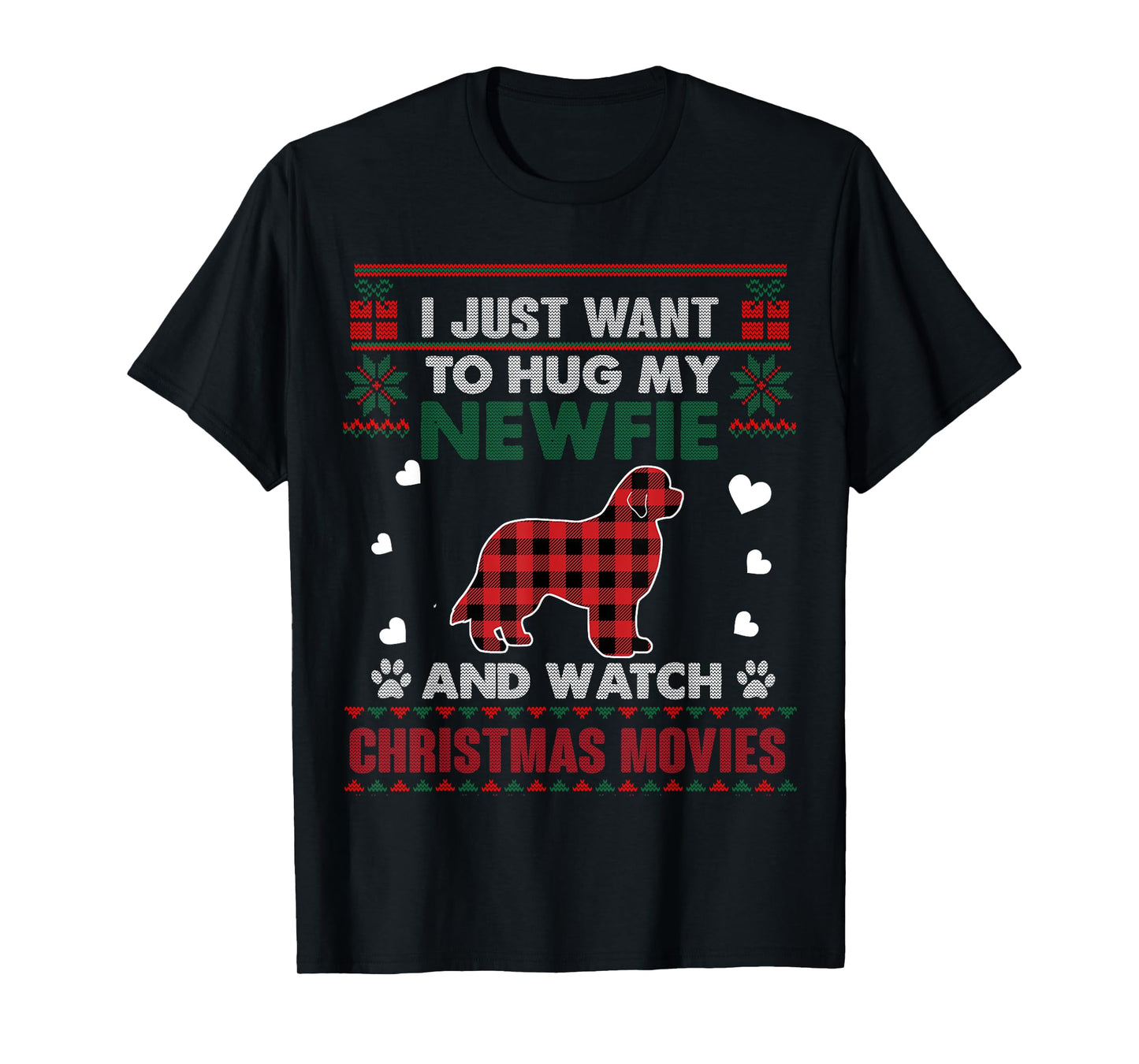 Newfie Dog Owner Christmas Movies Pajama Xmas Ugly Sweater T-Shirt for Men Women Kids