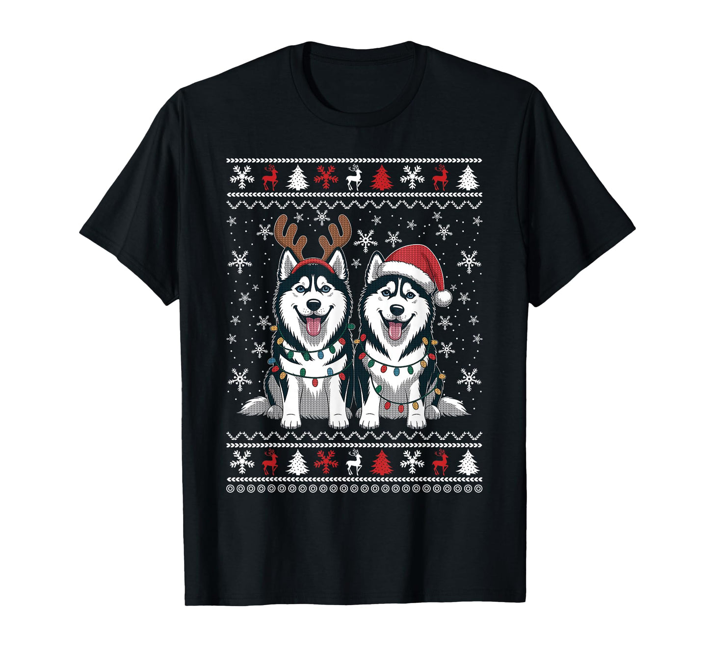 Siberian Husky Santa Reindeer Funny Ugly Christmas Sweater T-Shirt