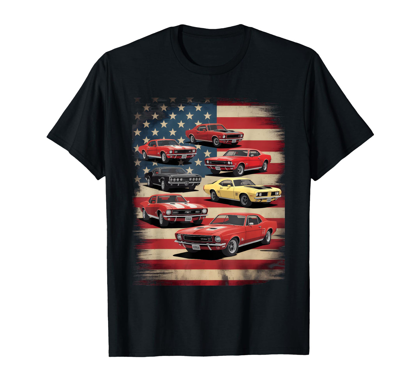 Vintage Classic Muscle Car Retro American Flag Patriotic T-Shirt