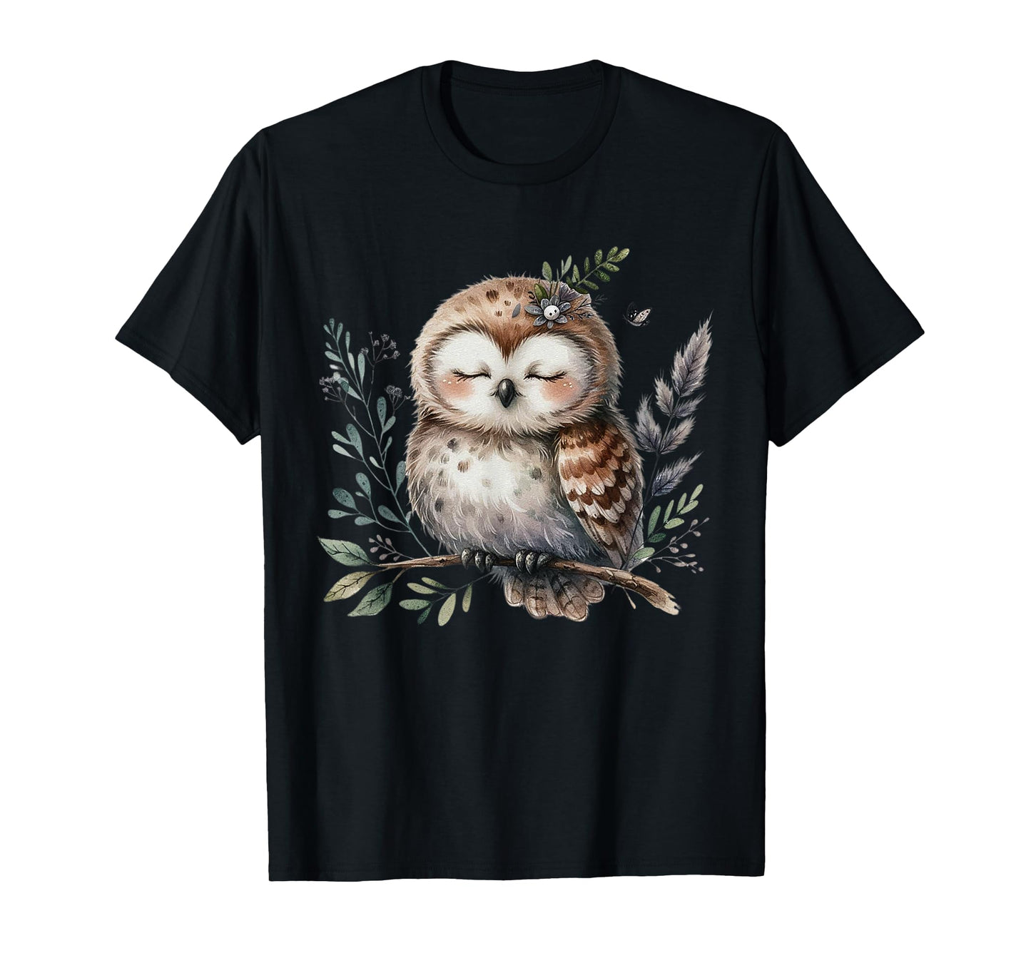 Peaceful Forest Owl Woodland Animal Nature Art T-Shirt