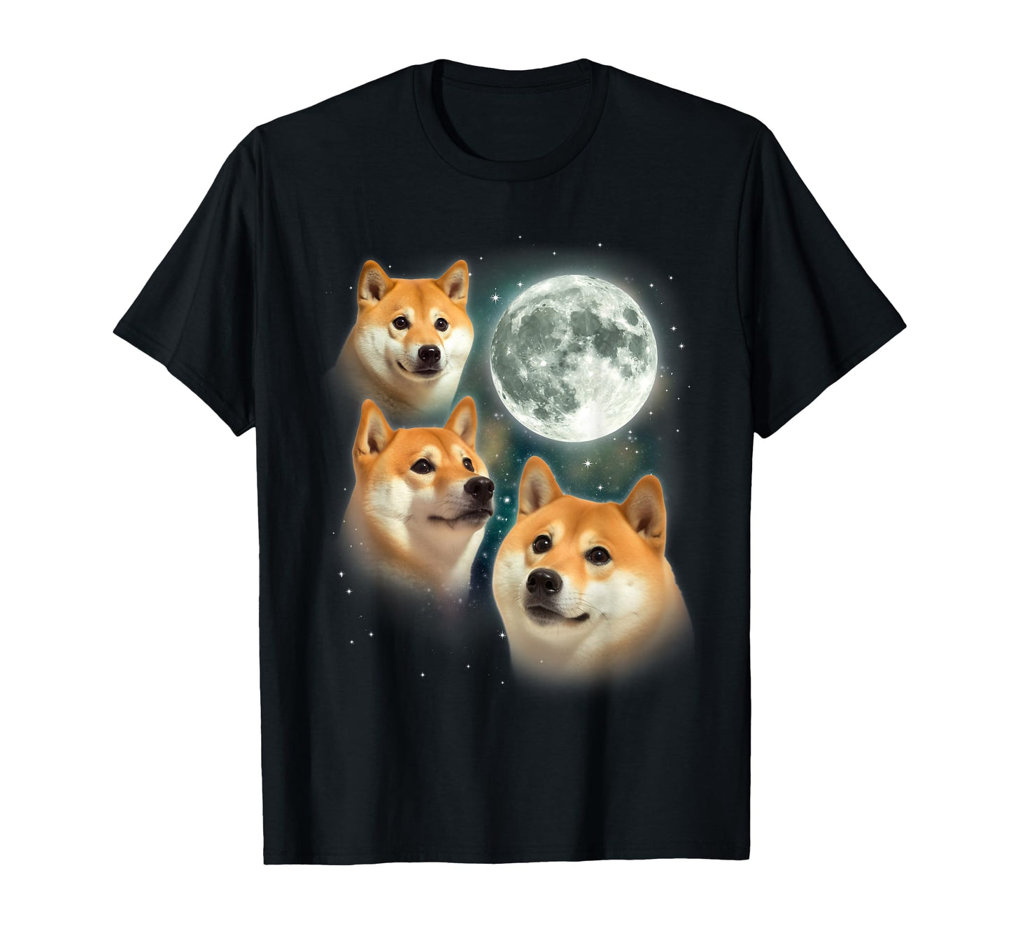 Three Shiba Inu Moon | 3 Doge Funny Cute Dog Meme Parody T-Shirt
