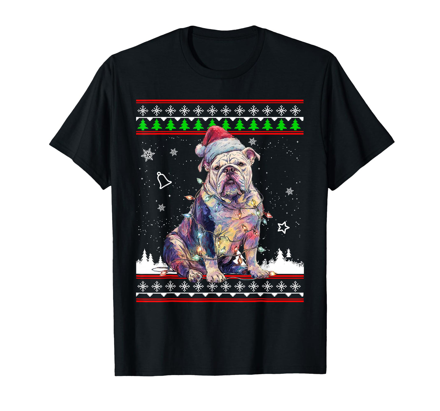 English Bulldog Christmas Ugly Sweater Funny Dog Xmas T-Shirt