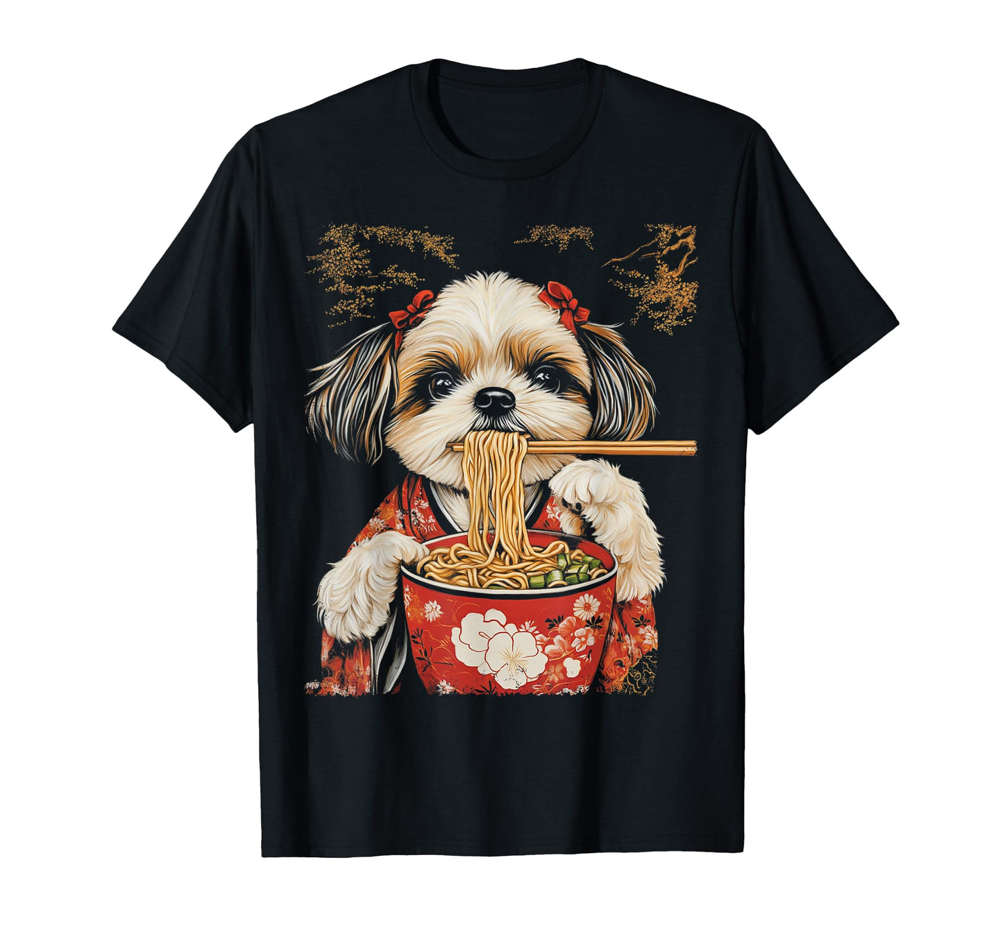 Japanese Art Shih Tzu Dog Eating Ramen T-Shirt