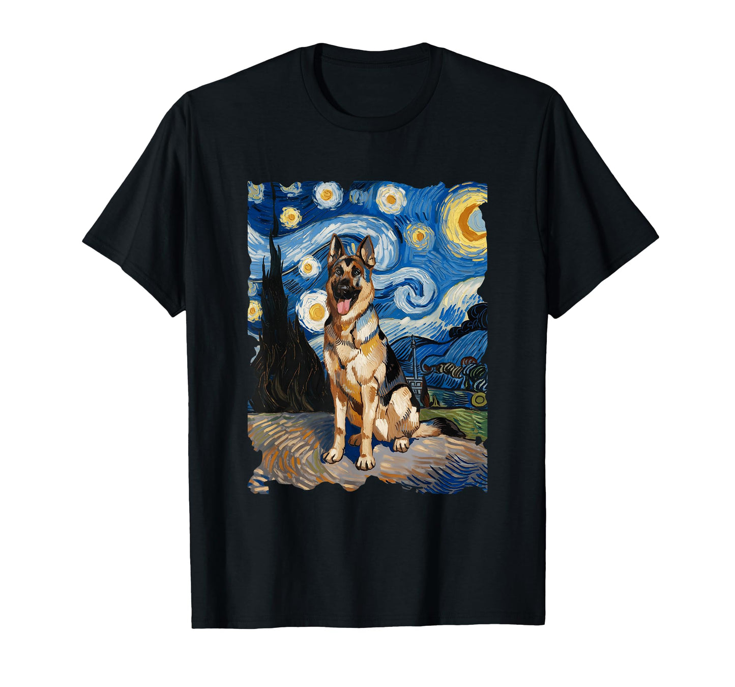German Shepherd Starry Night - Funny Van Gogh Painting Dog T-Shirt