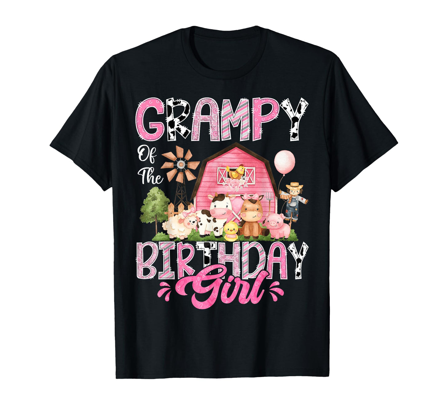 Grampy Of The Birthday Girl Pink Farm Cow First Birthday T-Shirt