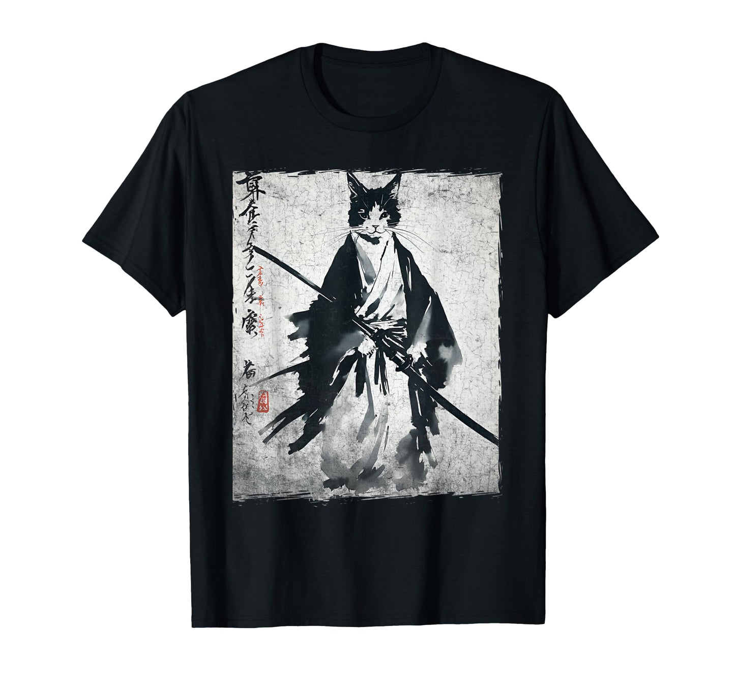 Samurai Cat Ukiyo-e Warrior Art Vintage Ninja Cat Graphic T-Shirt