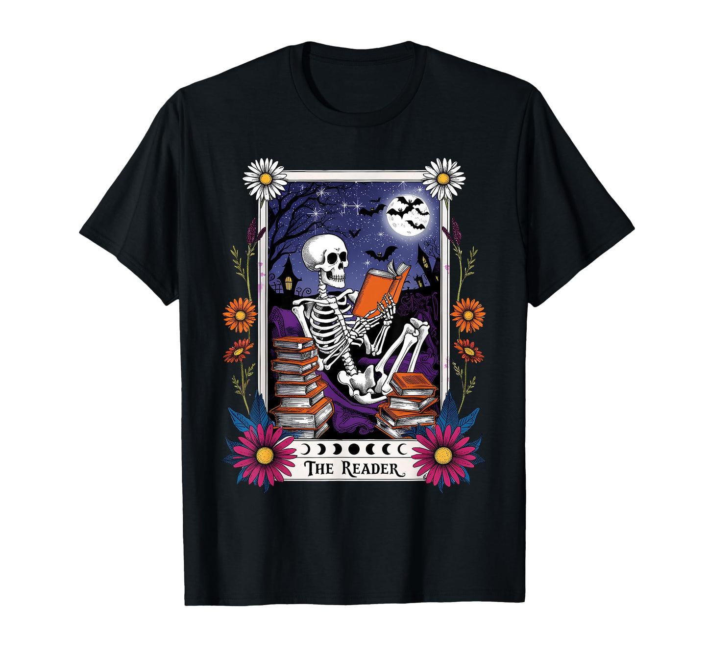 Book Lover Tarot Card The Reader Mystic Funny Skeleton T-Shirt