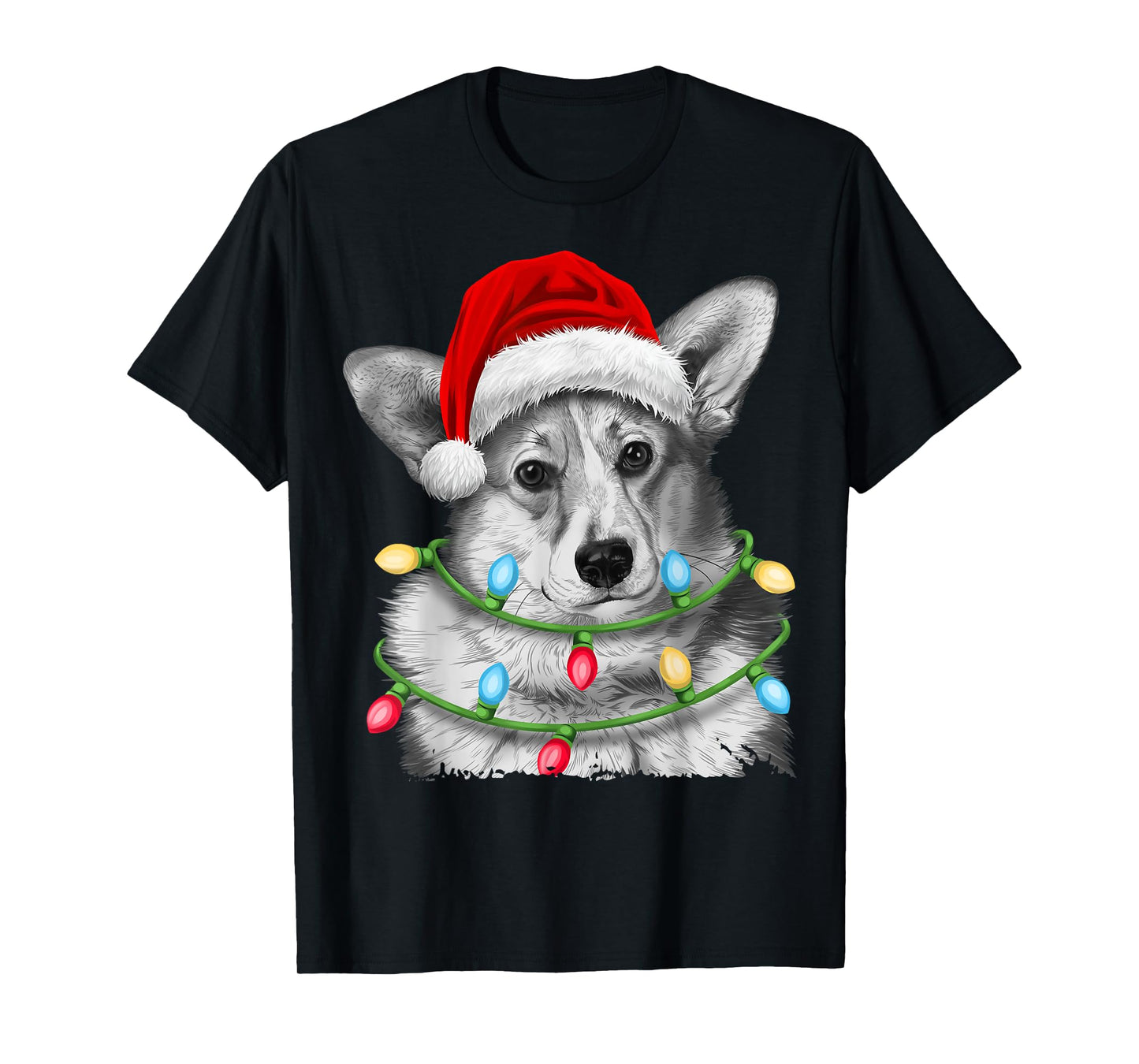 Corgi Santa Christmas Tree Lights Xmas Boys Men Corgmas Dog T-Shirt