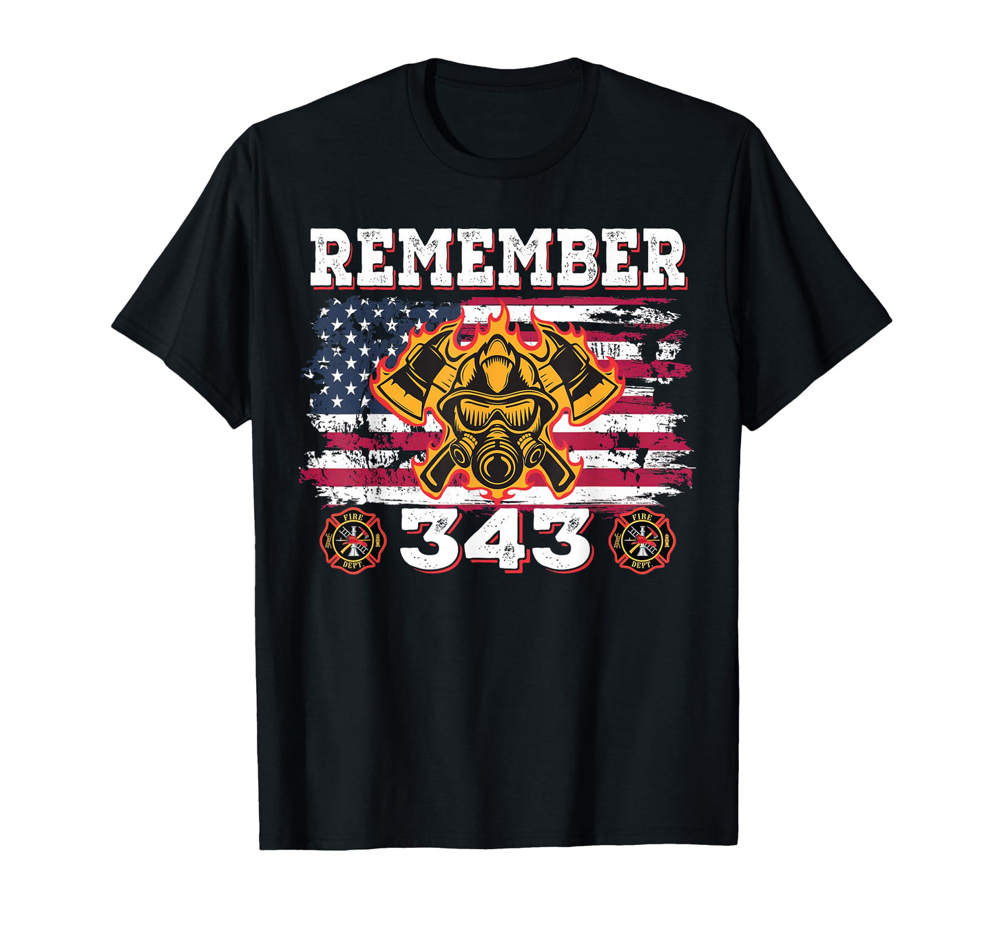 Remember Vintage Distressed Firefighter American Flag 343 T-Shirt