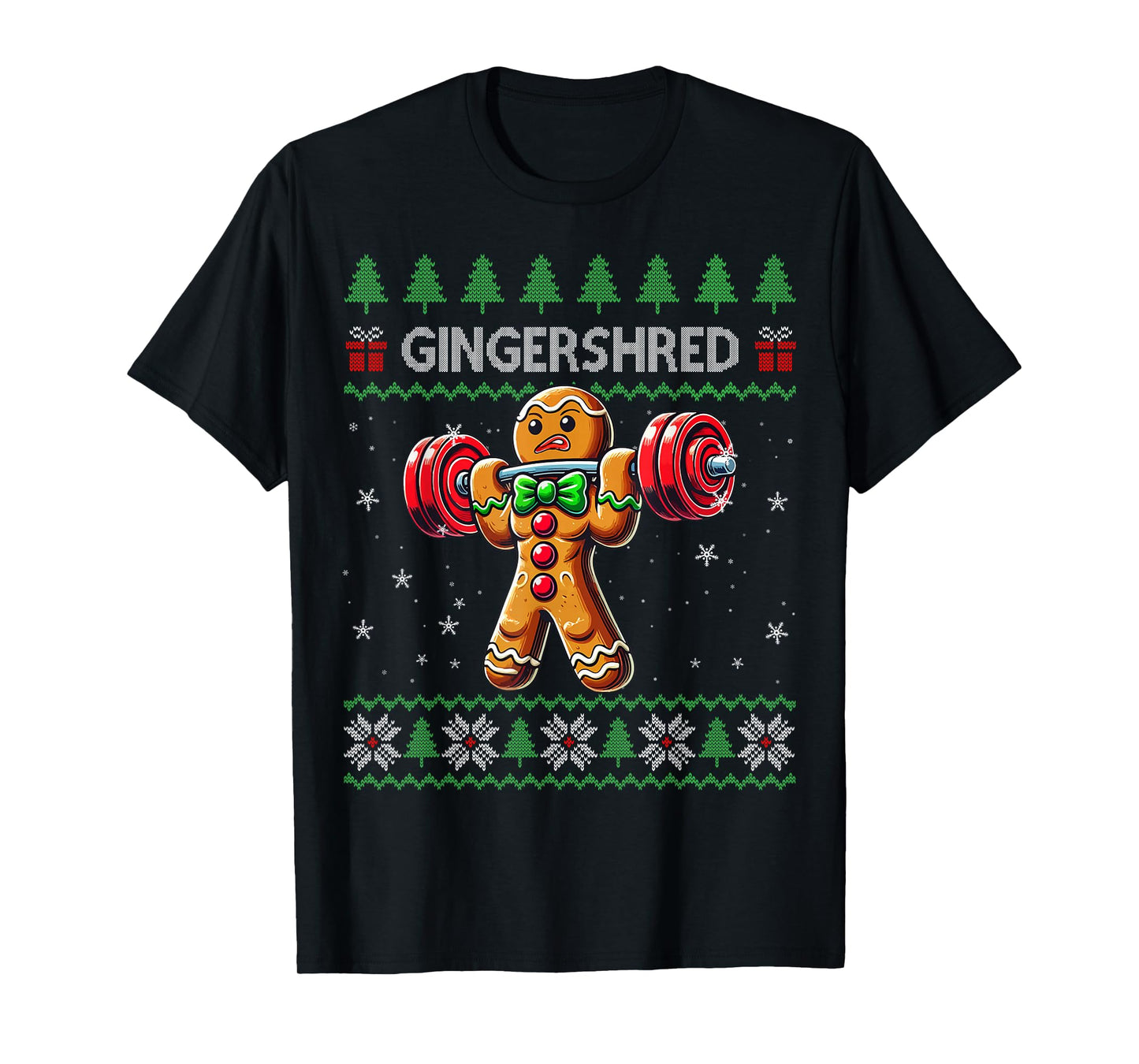 Gingershred Gym Christmas Ugly Sweater Gingerbread Workout T-Shirt