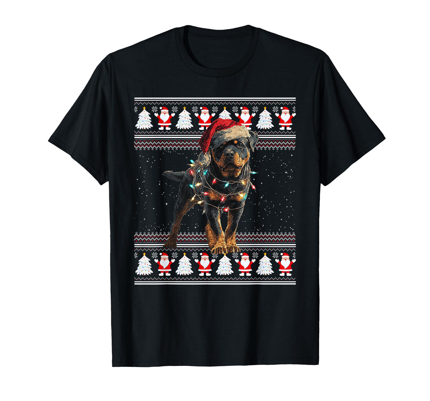 Rottweiler Ugly Christmas Sweaters Funny Dog Lights Xmas T-Shirt