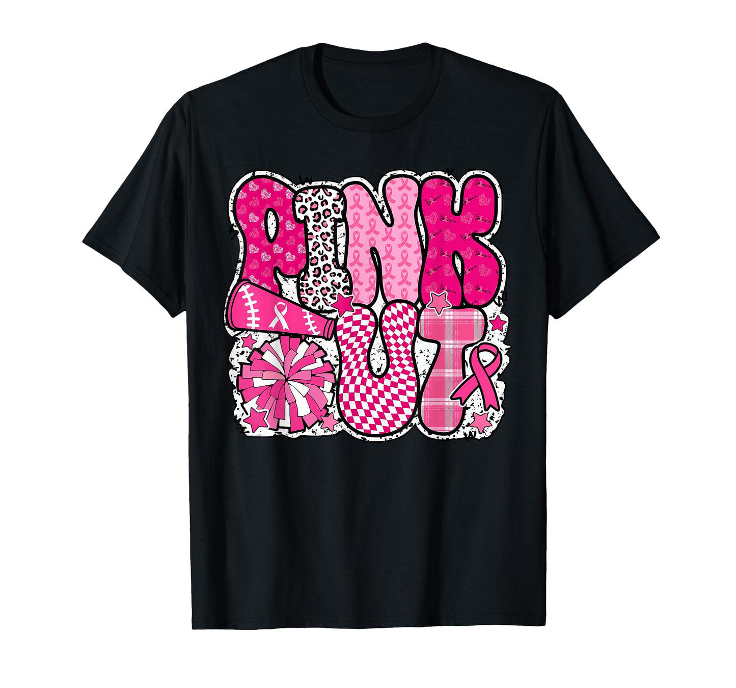 Pink Out Cheer Football Pink Ribbon Breast Cancer Awareness T-Shirt