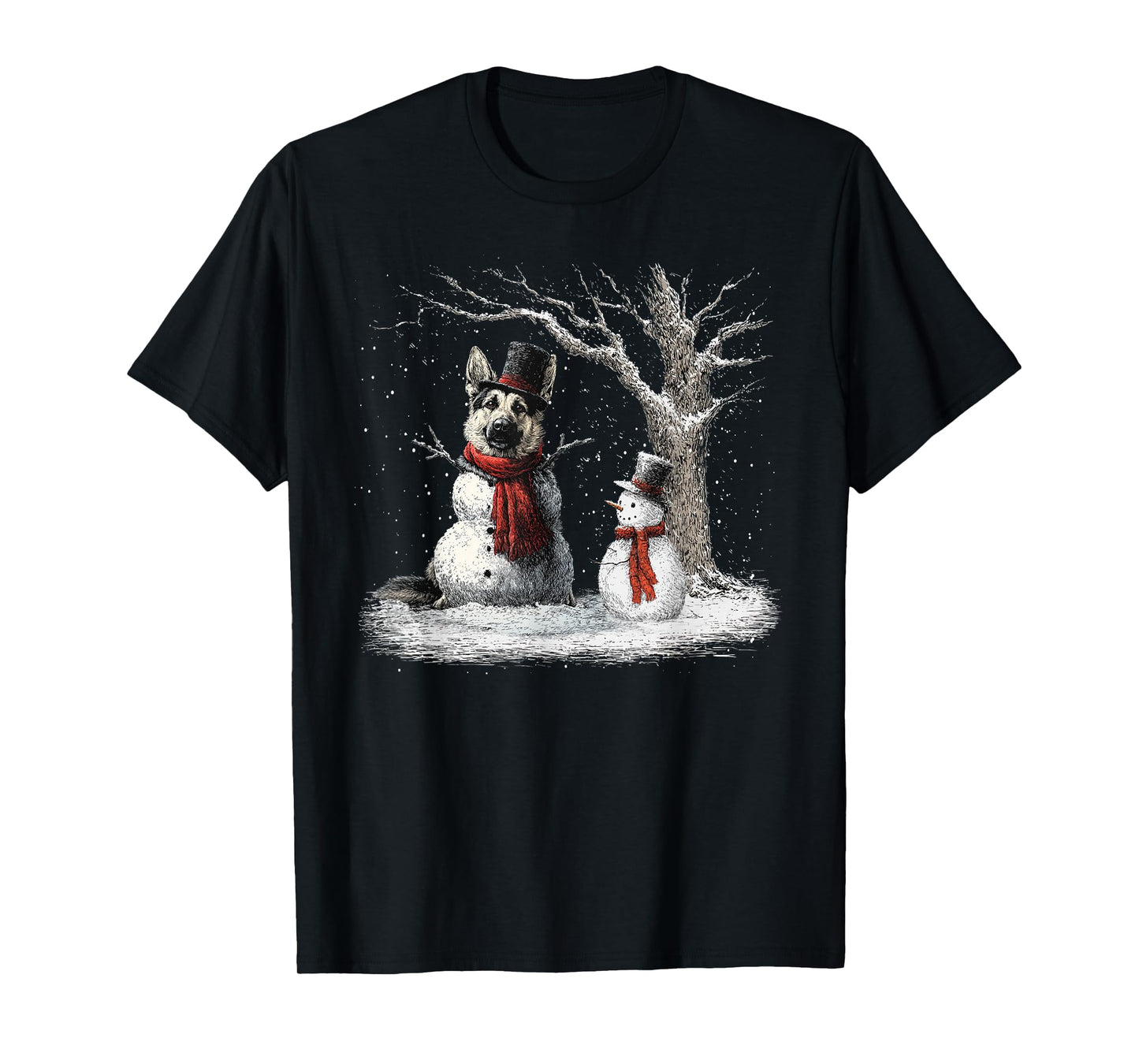 Funny German Shepherd Dog in The Snow Tree Christmas Winter T-Shirt