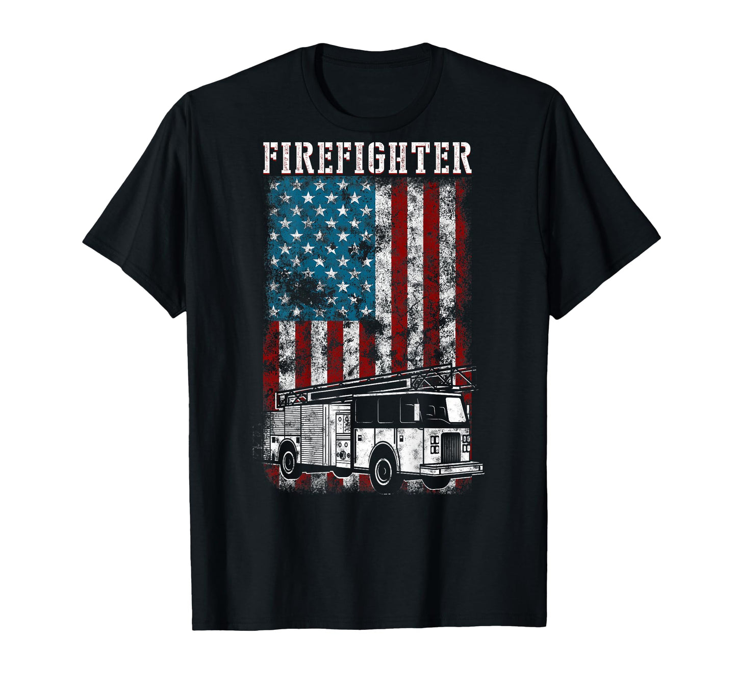 Fireman fire truck Distressed Firefighter American Flag T-Shirt