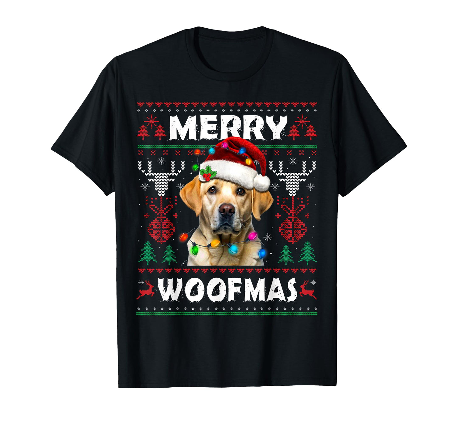 Merry Woofmas Yellow Labrador Christmas Ugly Sweater Dog T-Shirt