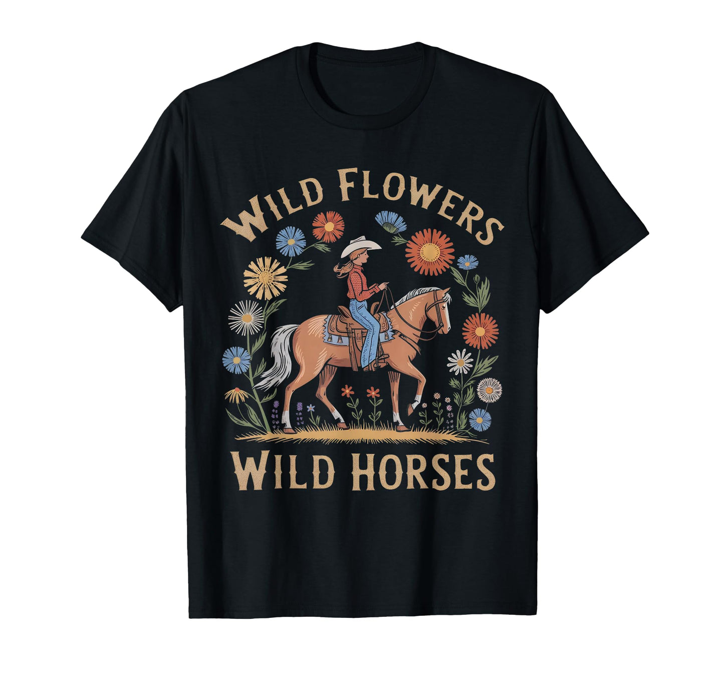 Retro Southern Sunset Wild Cowgirl Flowers - Wild T-Shirt