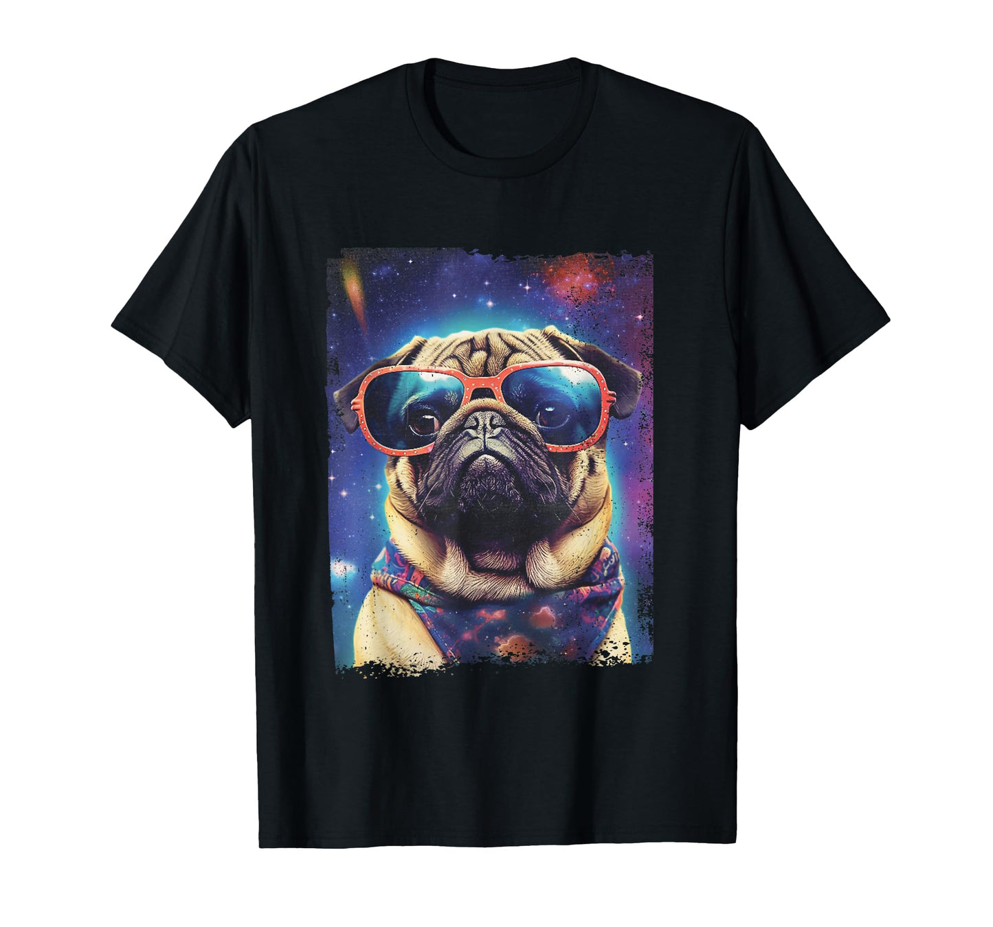 Pug in Space Funny Colorful Dog Graphic T-Shirt