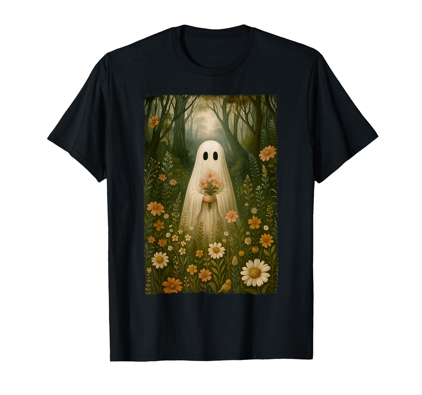 Vintage Halloween Cute Ghost Floral In The Forest Women T-Shirt