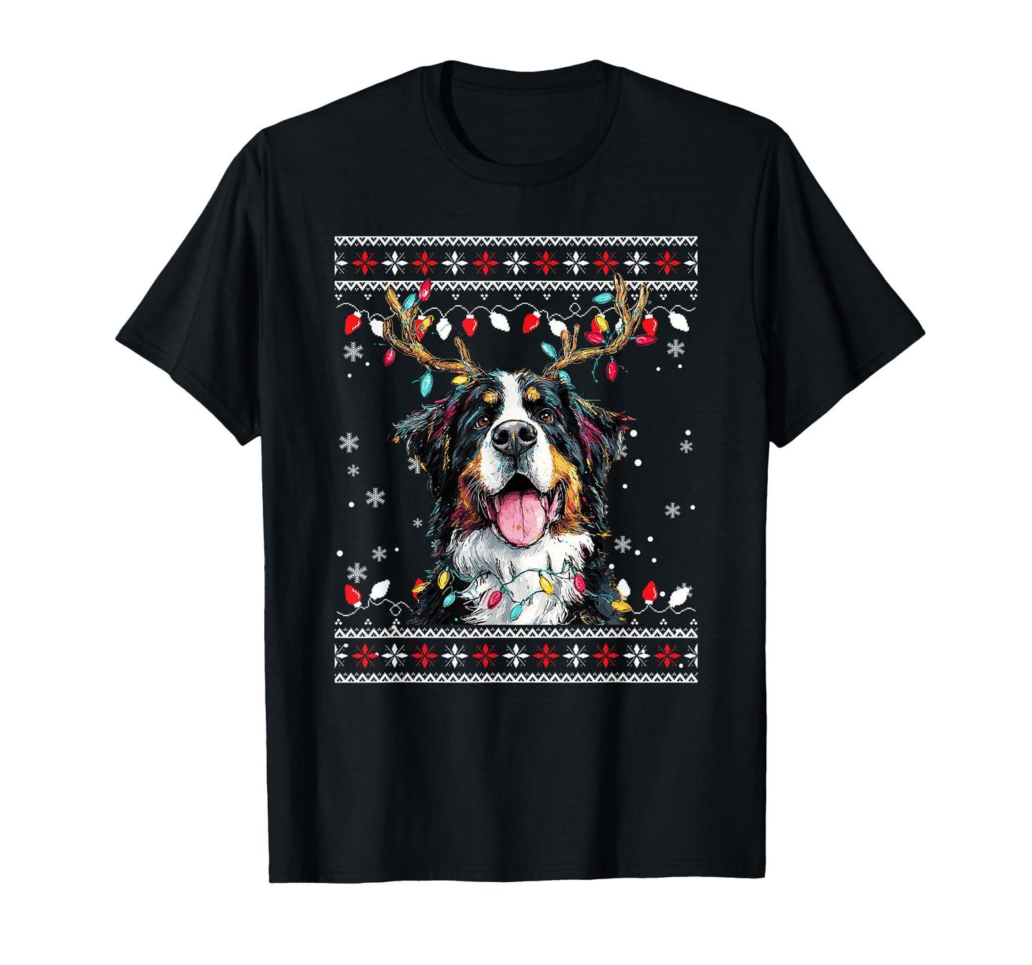 Cute Bernese Mountain Dog Christmas Reindeer Santa Hat T-Shirt