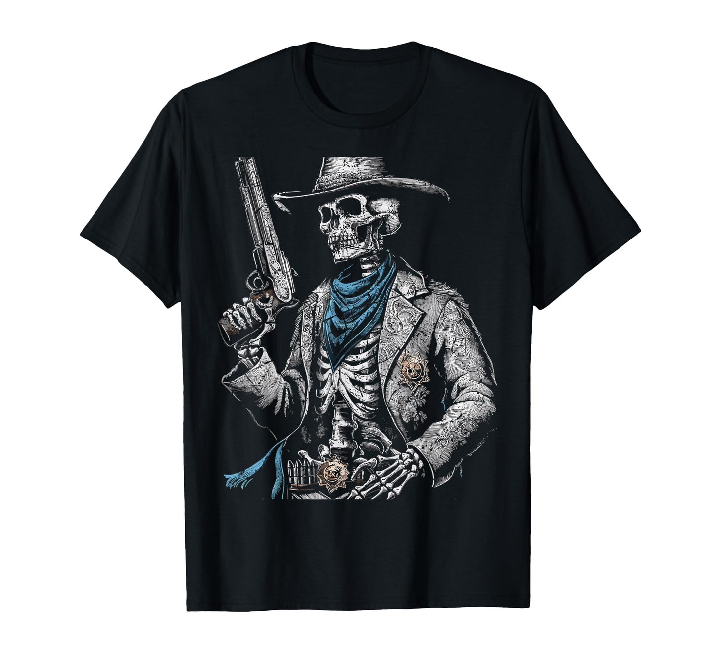 Outlaw Wild West Skeleton Cowboy Gunslinger T-Shirt