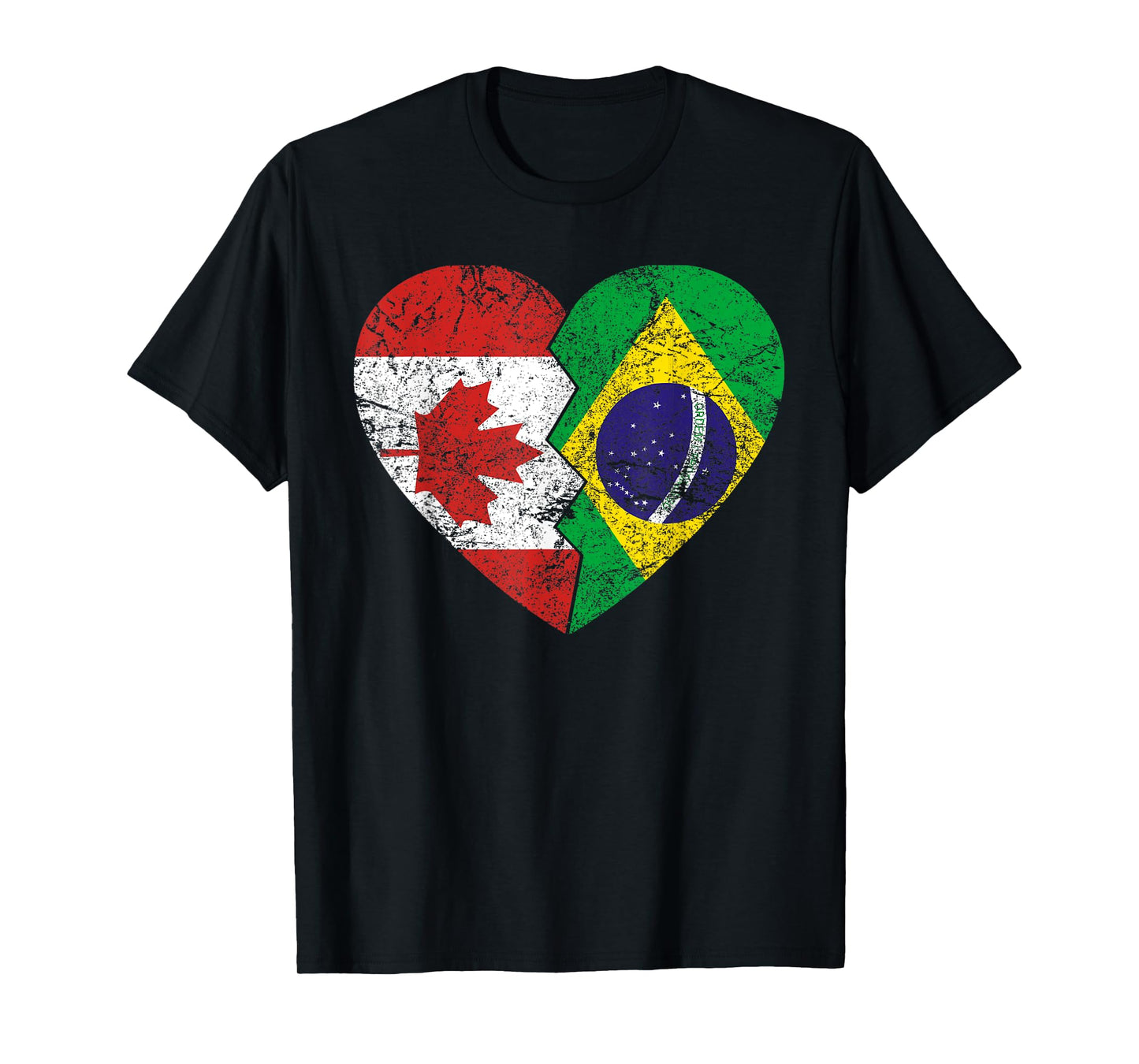 Brazilian Canadian Flags Heart | Canada Brazil Roots Vintage T-Shirt